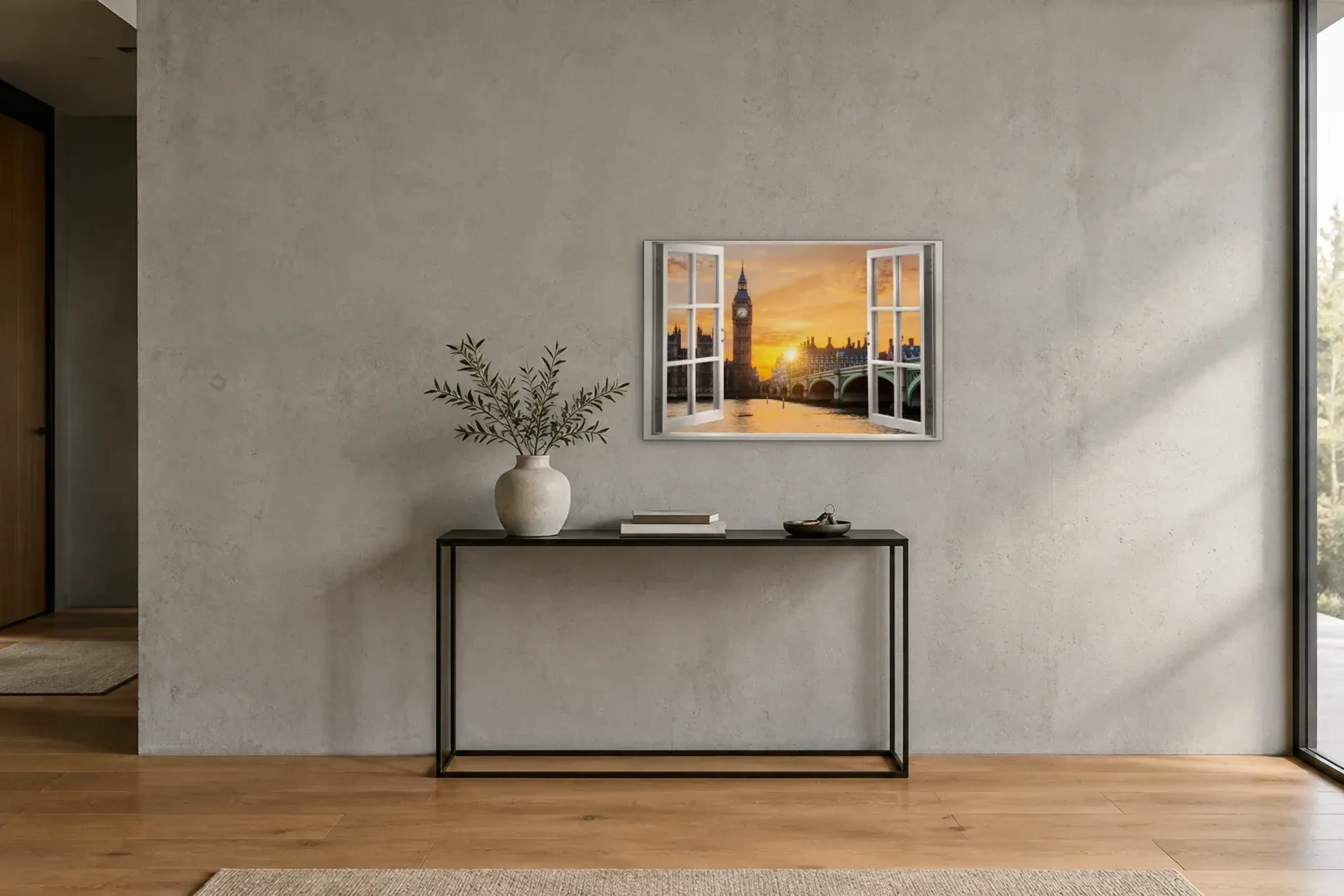 London im goldenen Licht als Wandbild über einer 120-cm-Konsole