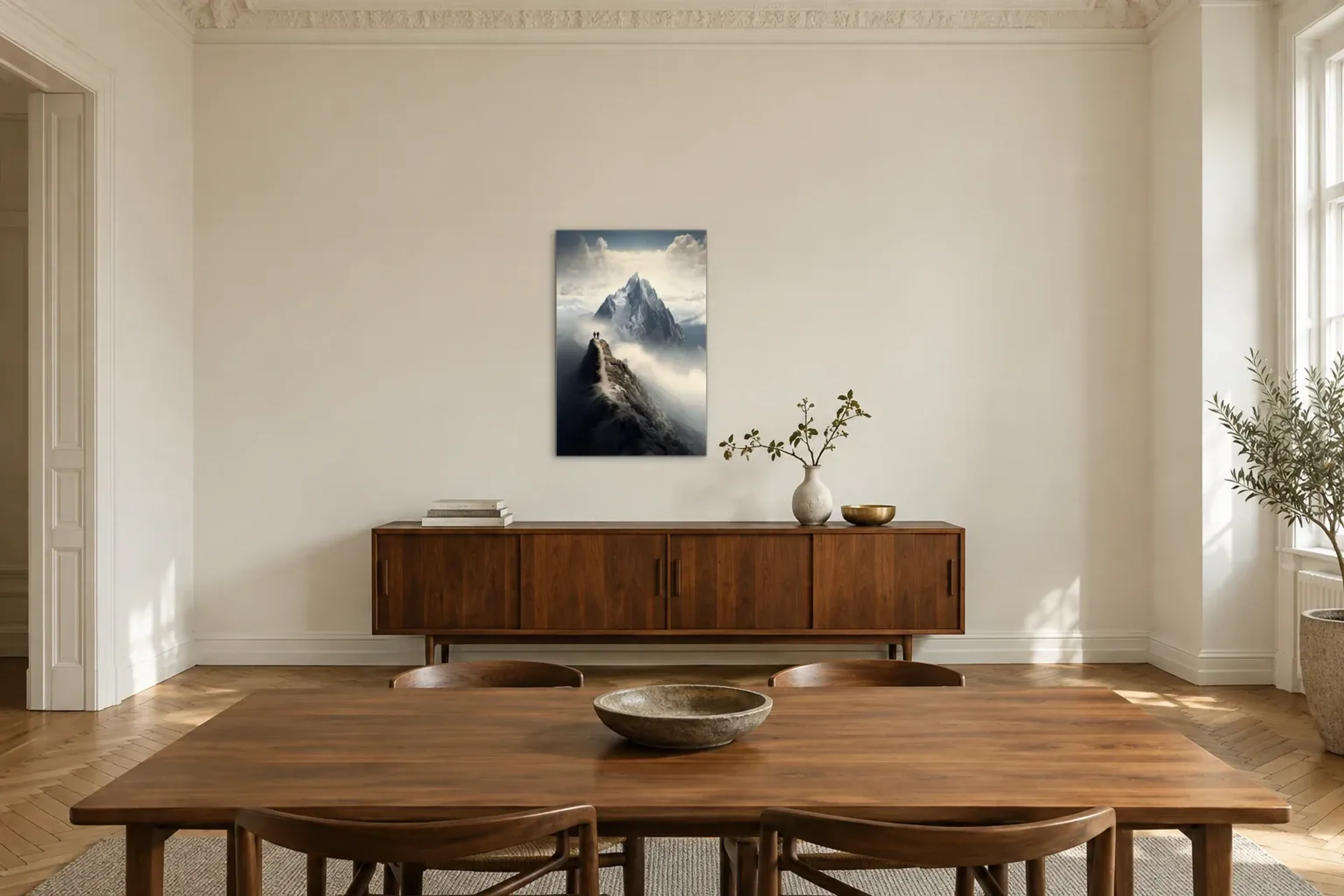Über den Wolken als Wandbild über einem 200-cm-Sideboard