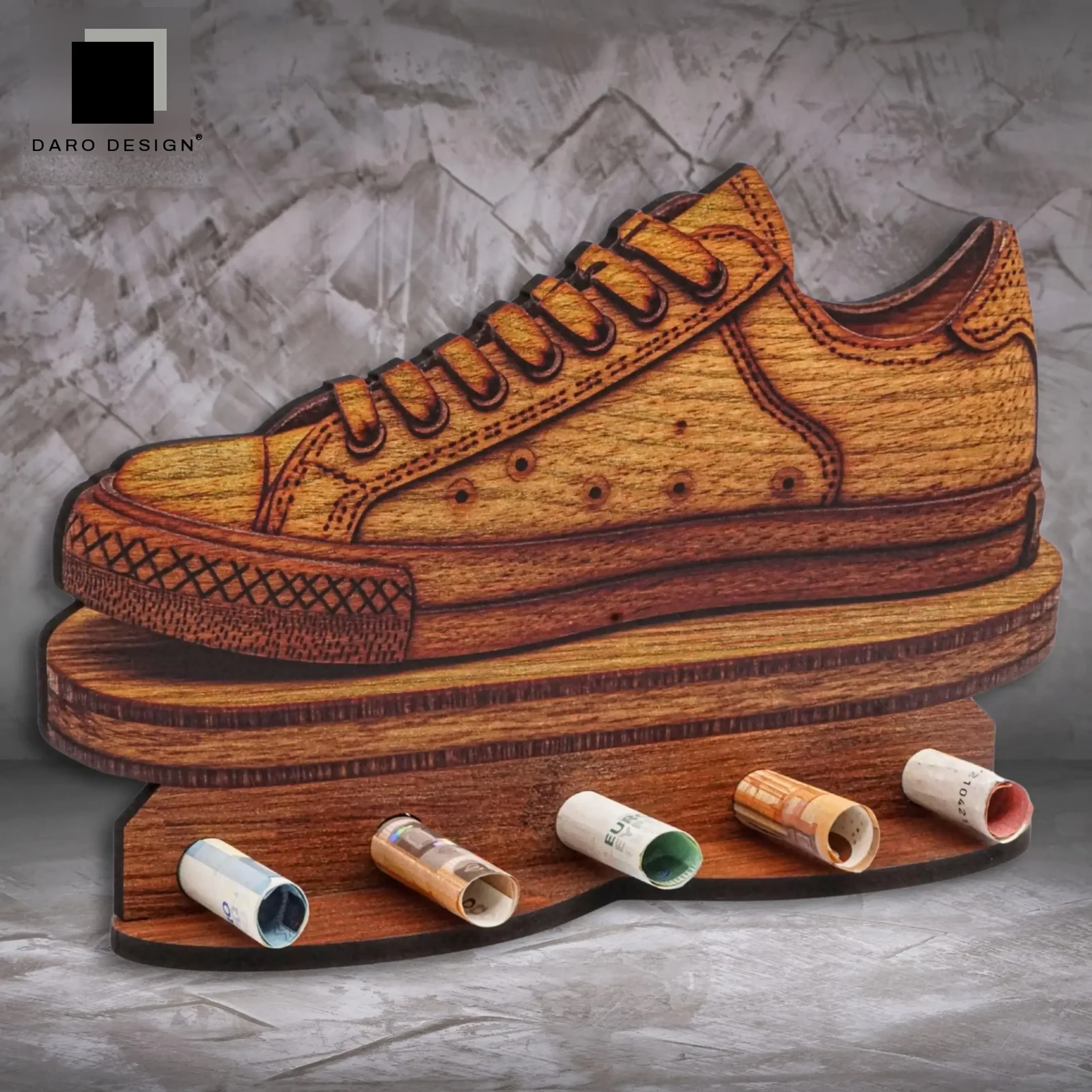 Geldgeschenk „Sneakerflach“ in Holzoptik – Ansicht 3