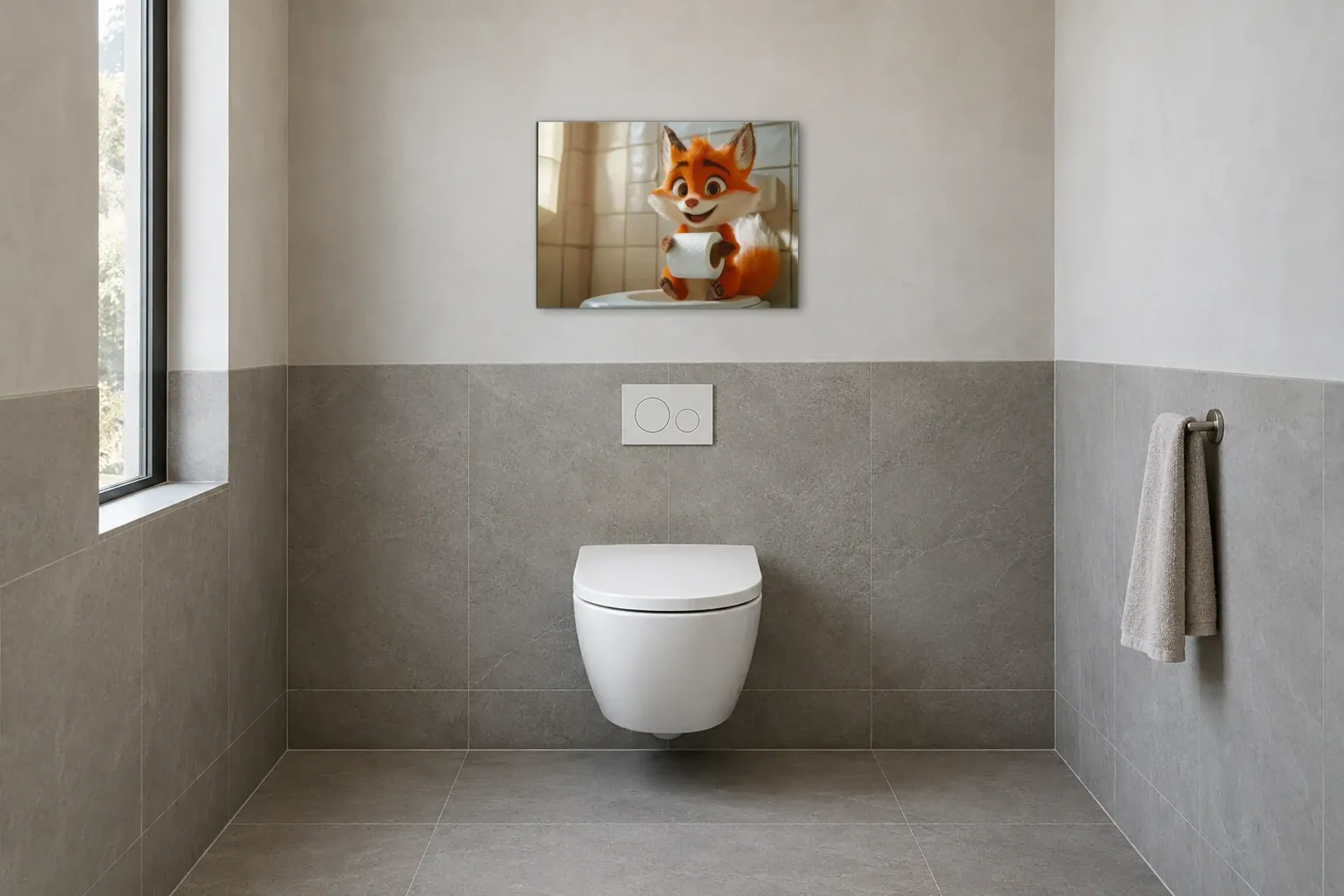 Fuchs mit frechen Pfoten als Wandbild im Gäste-WC