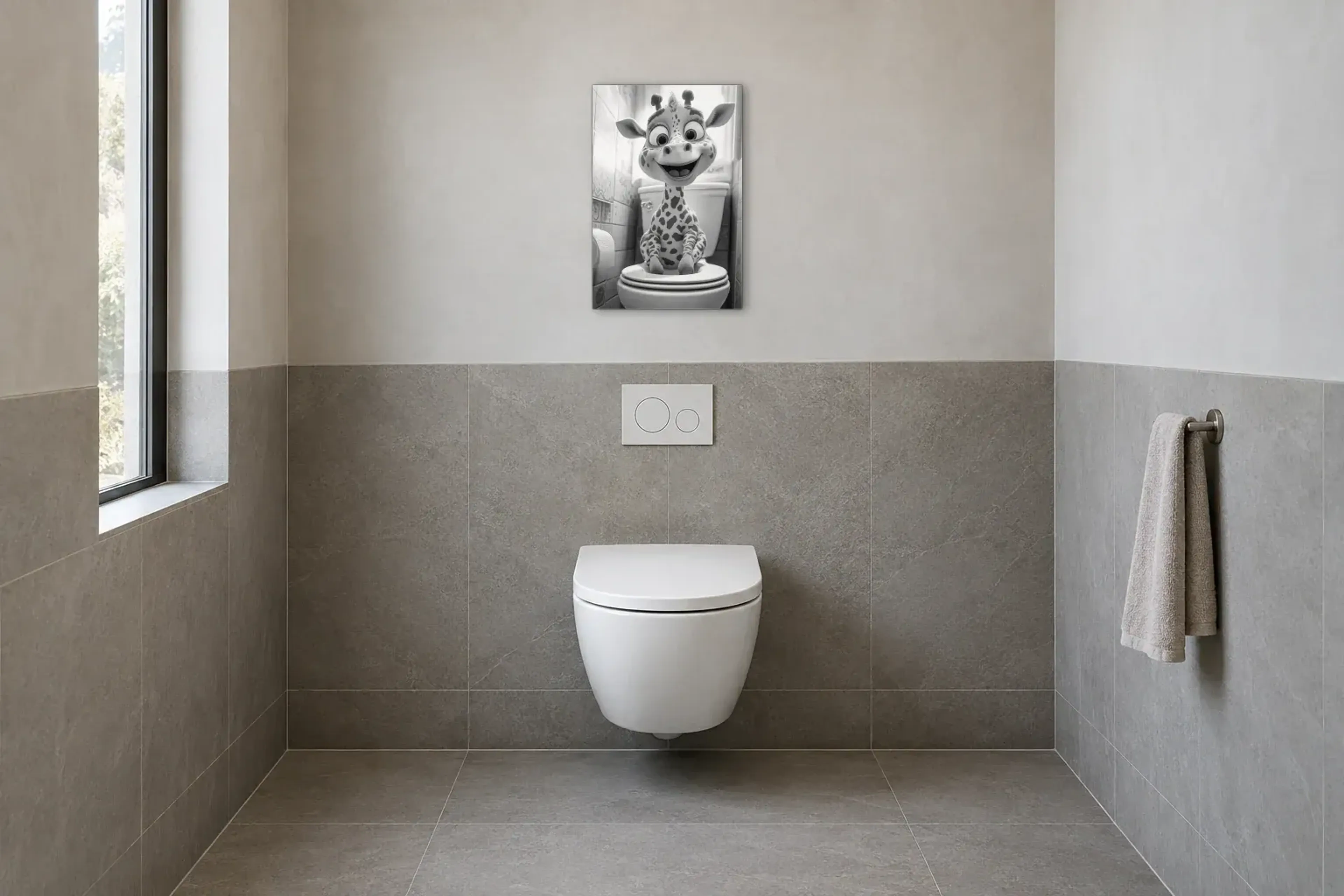 Fröhliche Giraffe als Wandbild im Gäste-WC