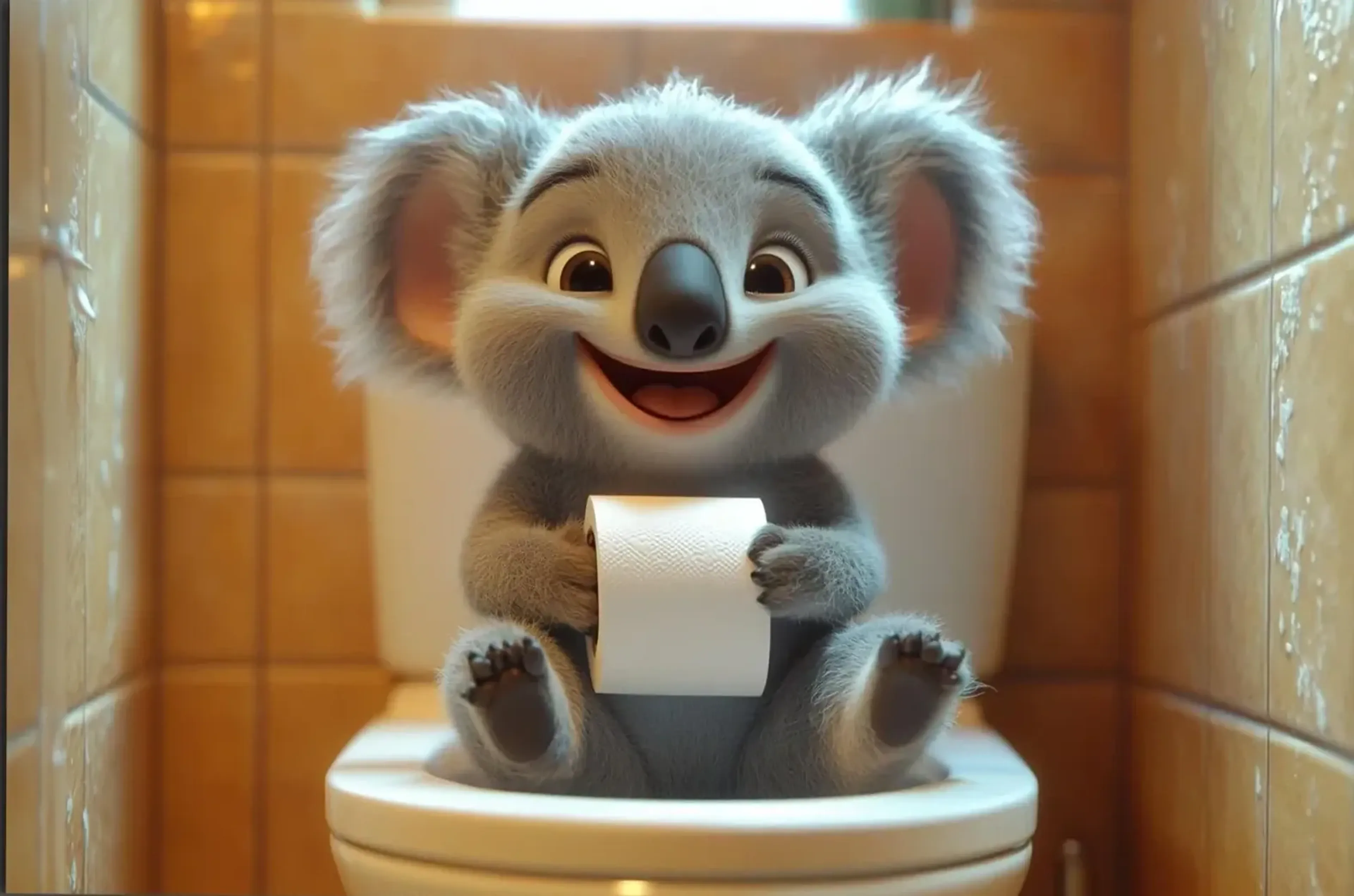 Koala mit Klopapier – Motiv als Wandbild auf Holz