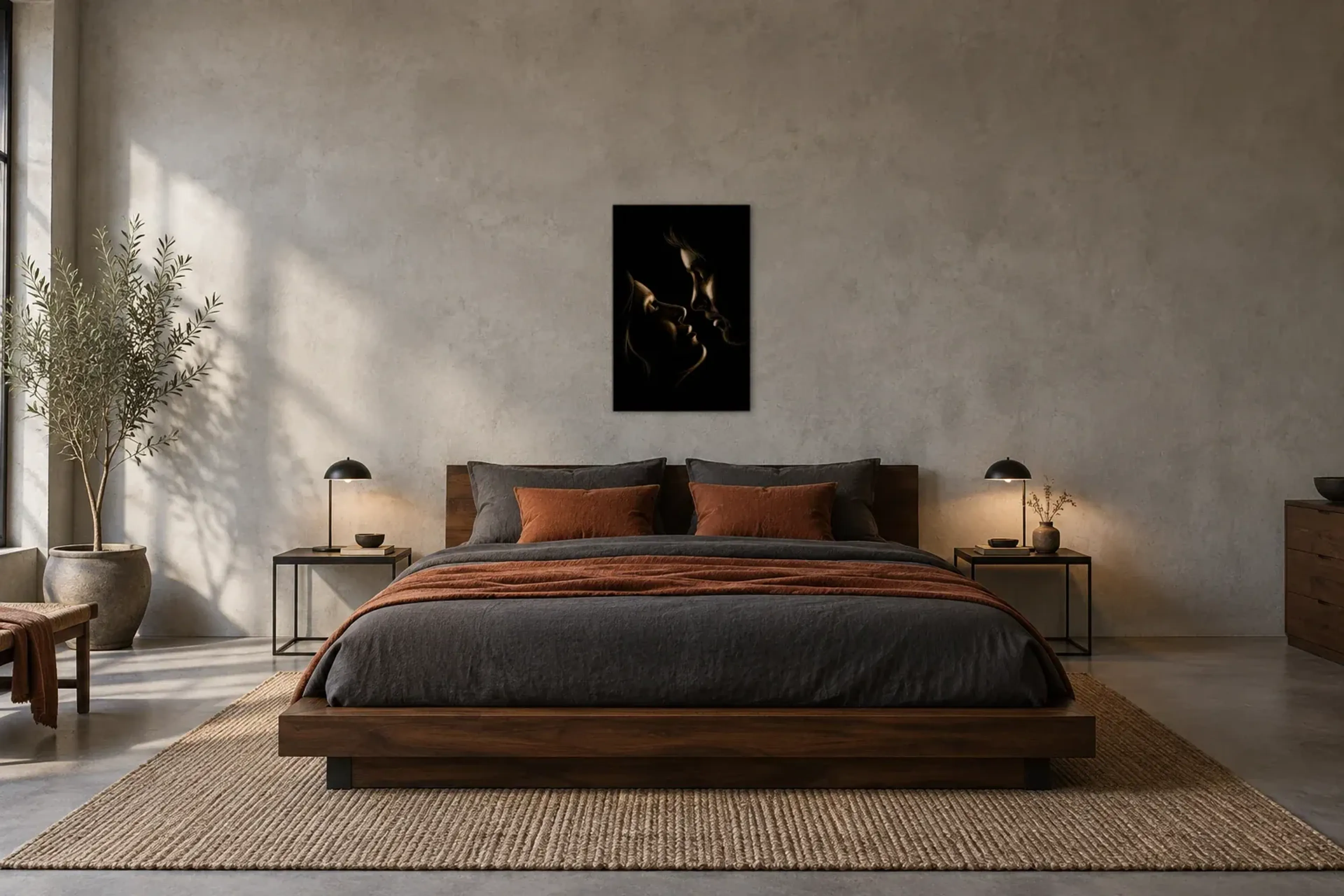 Nähe im Dunkeln als Wandbild über einem 180-cm-Bett