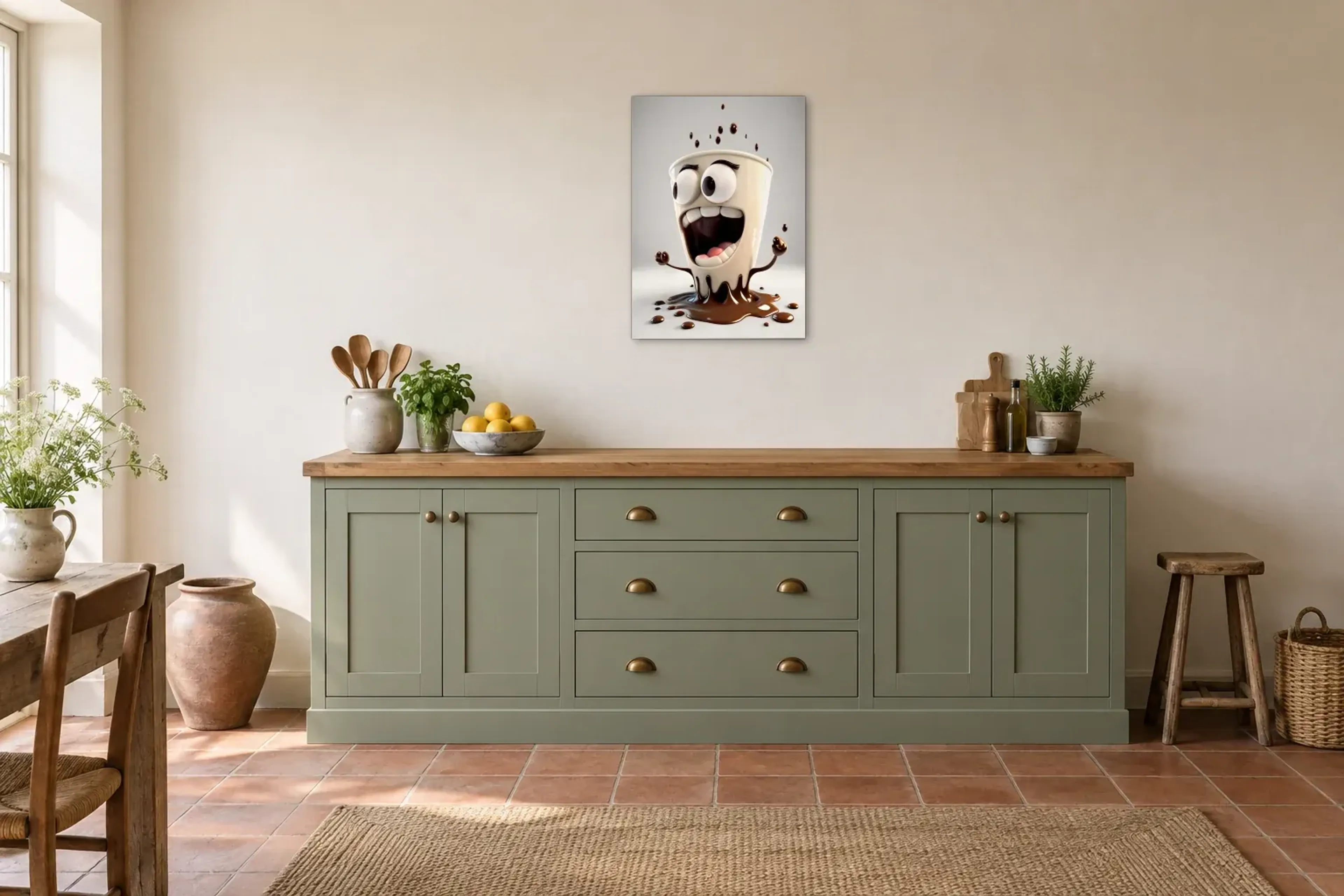 Schoko in Aufruhr als Wandbild über einer 200-cm-Arbeitsplatte
