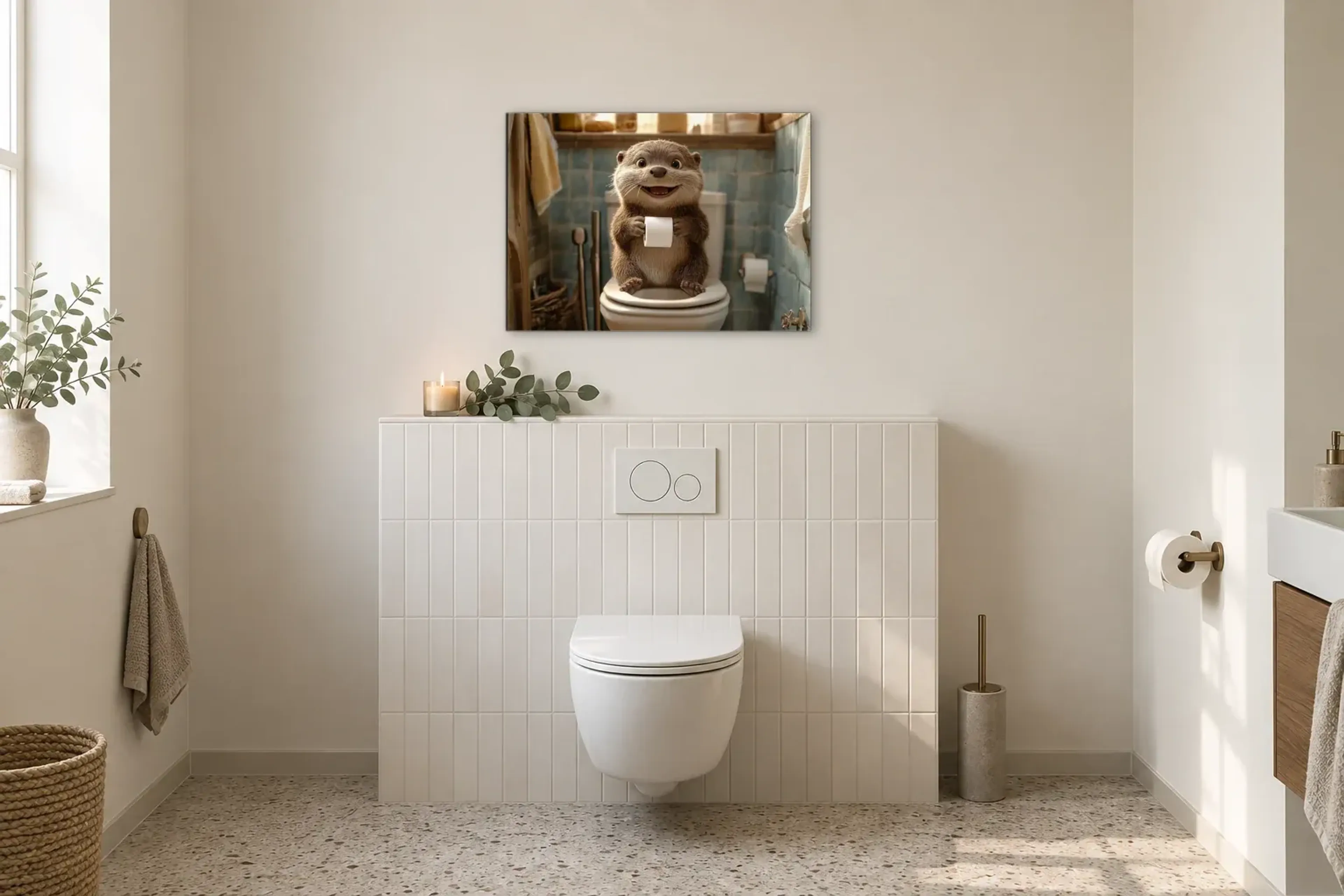 Otter im blauen Bad als Wandbild im Gäste-WC