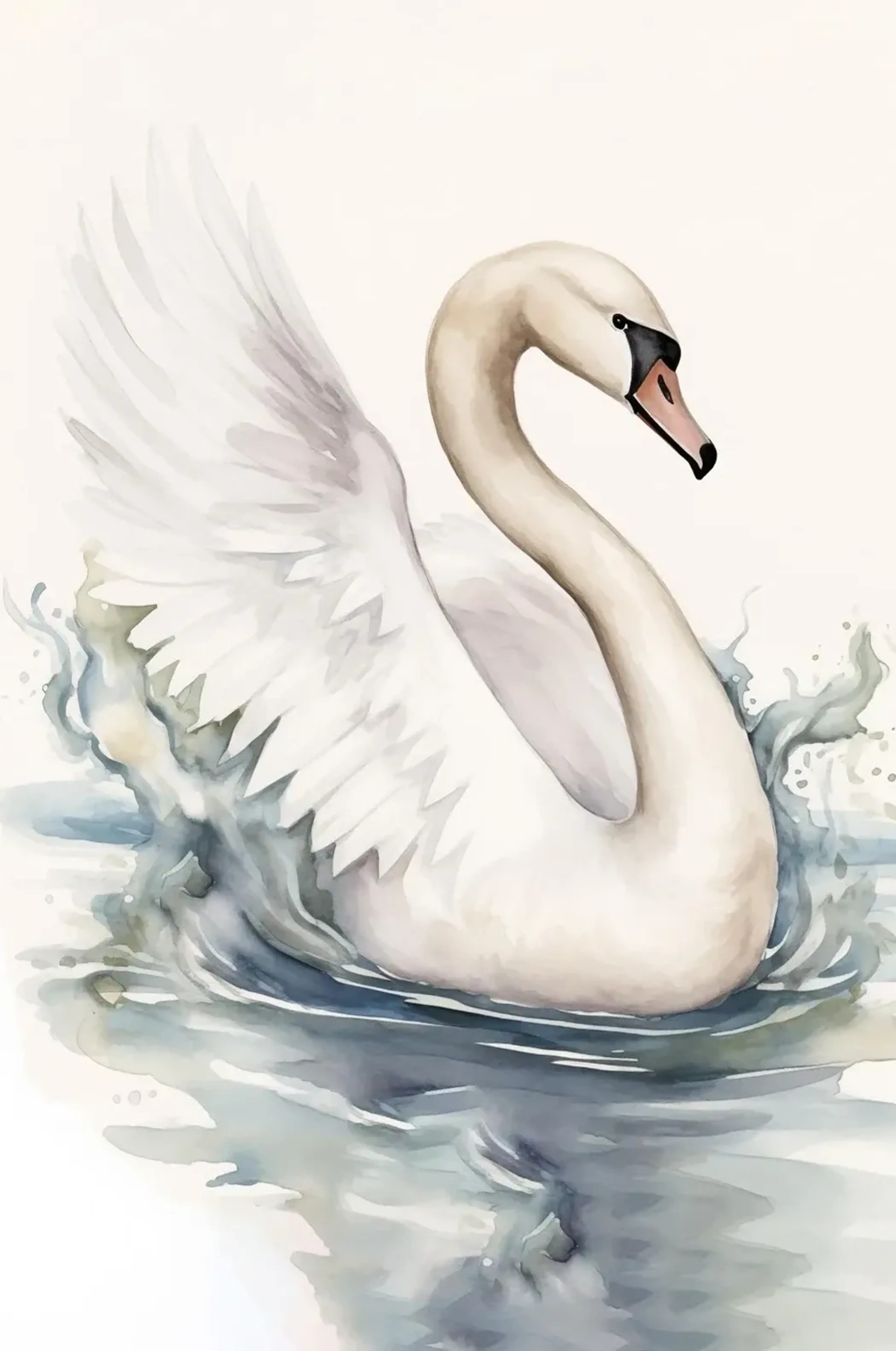 Schwan mit geöffneten Flügeln – Motiv als Wandbild auf Holz