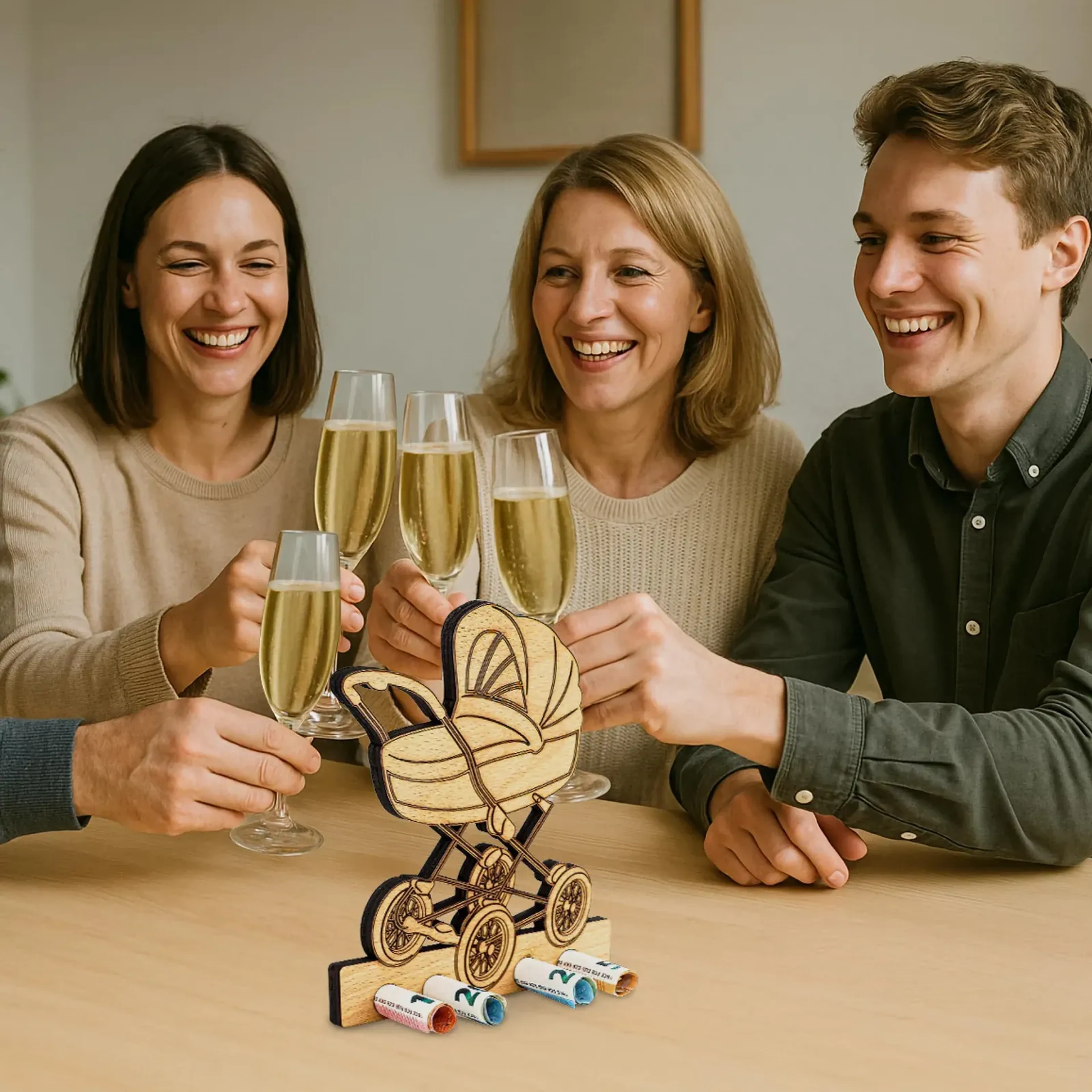 Geldgeschenk „Kinderwagen“ aus Holz – Ansicht 2