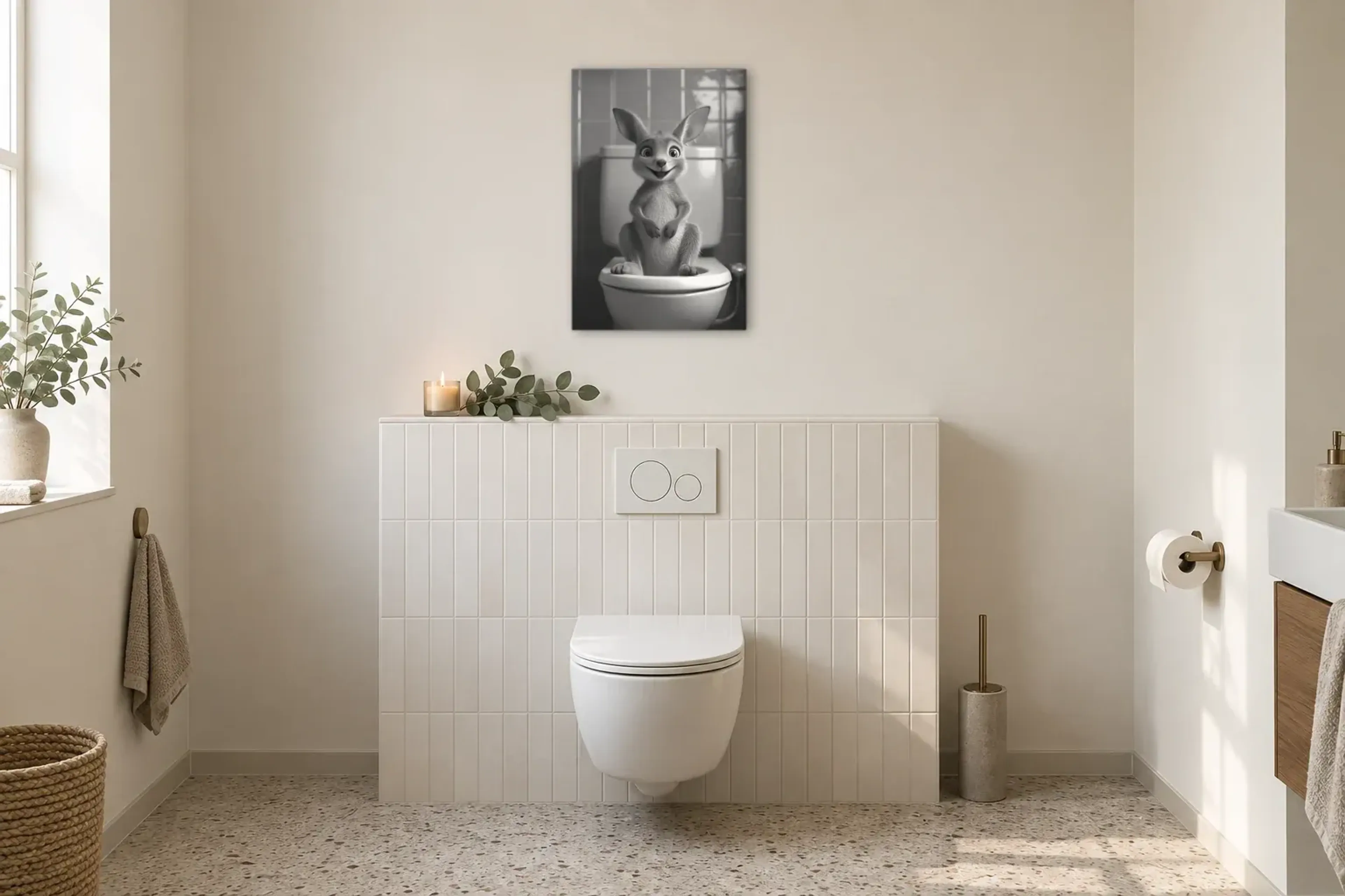 Känguru auf Toilette als Wandbild im Gäste-WC