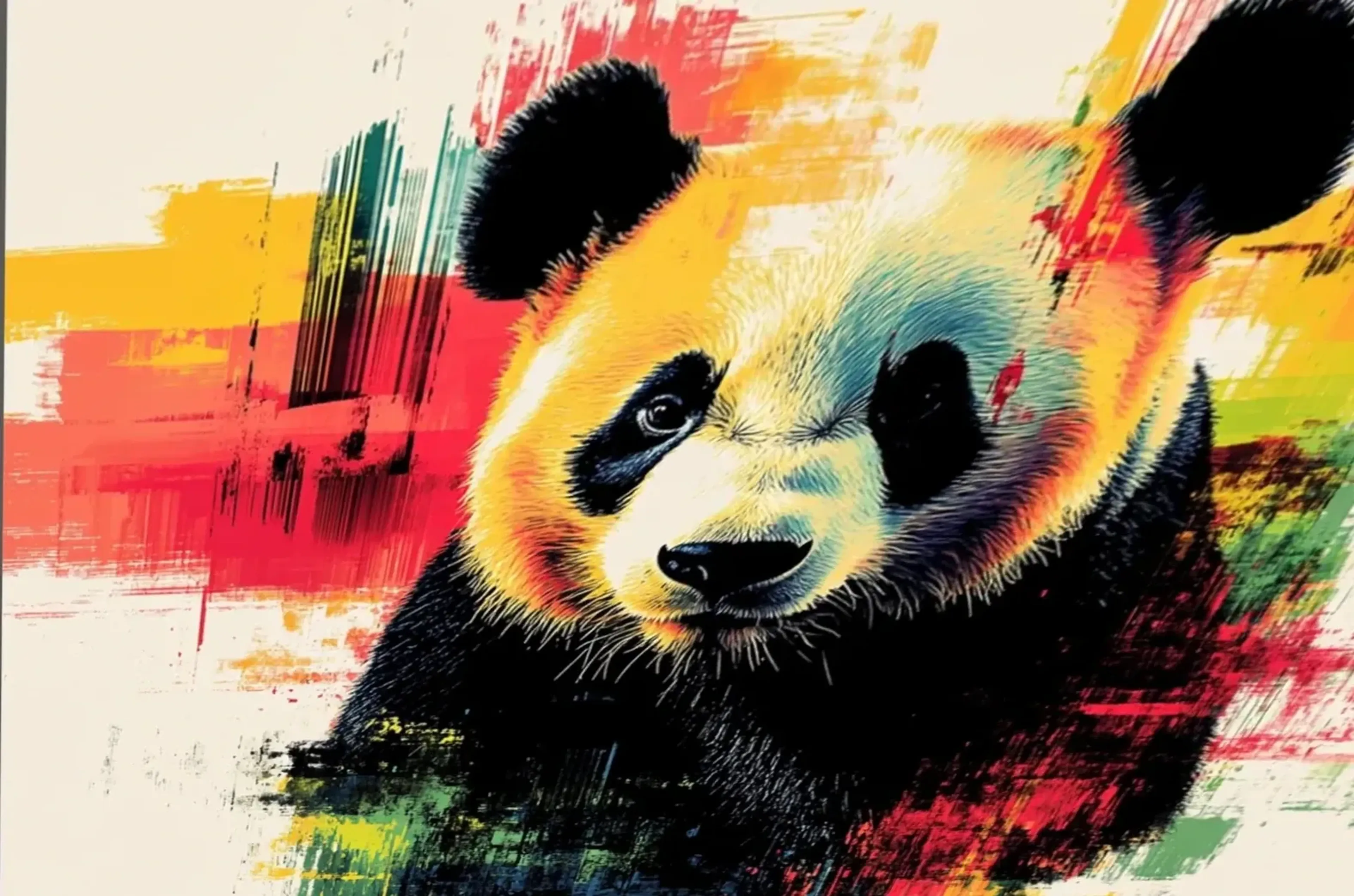 Panda mit Kopfneigung – Motiv als Wandbild auf Holz