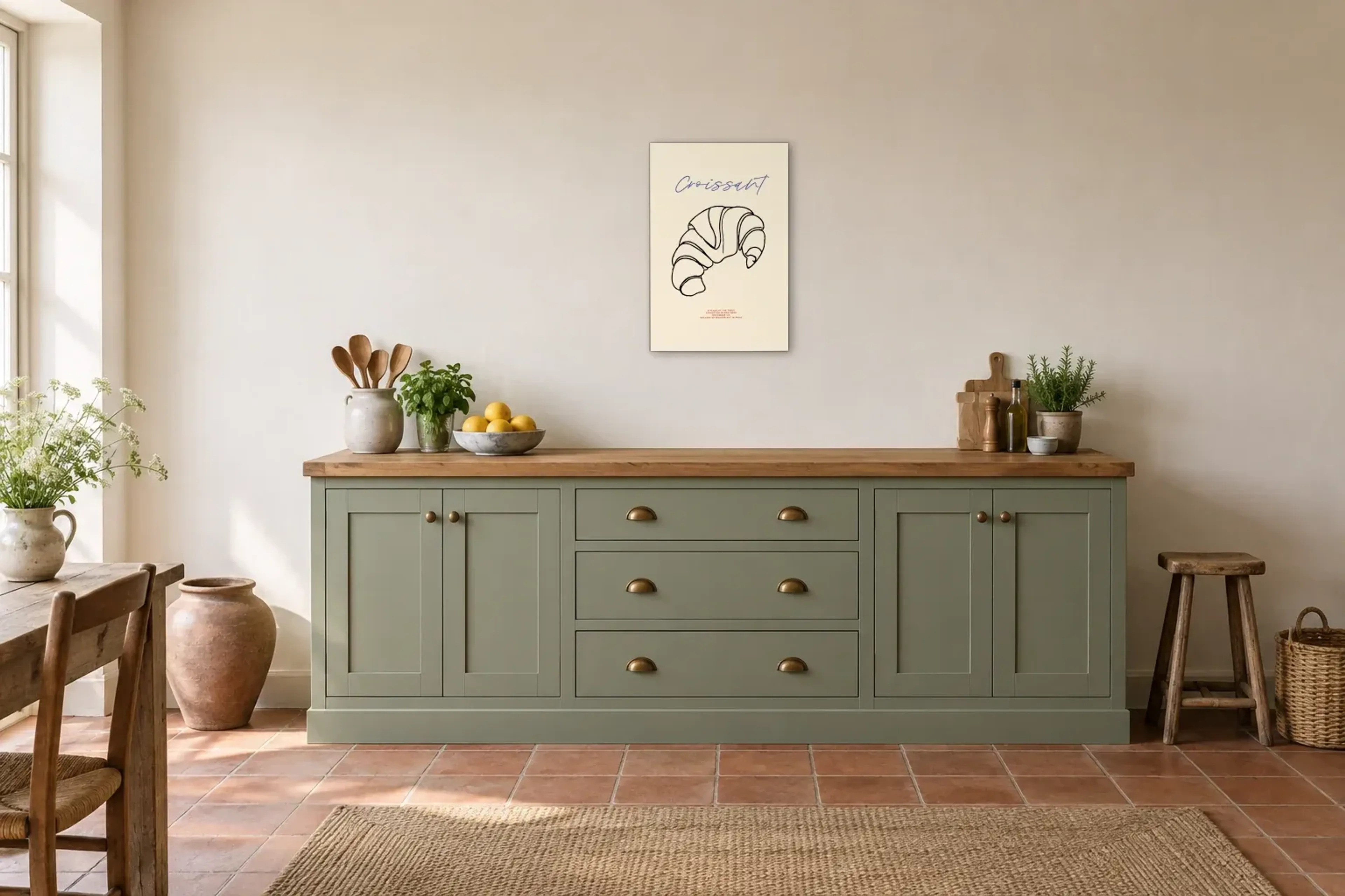 Croissant auf Creme als Wandbild über einer 200-cm-Arbeitsplatte