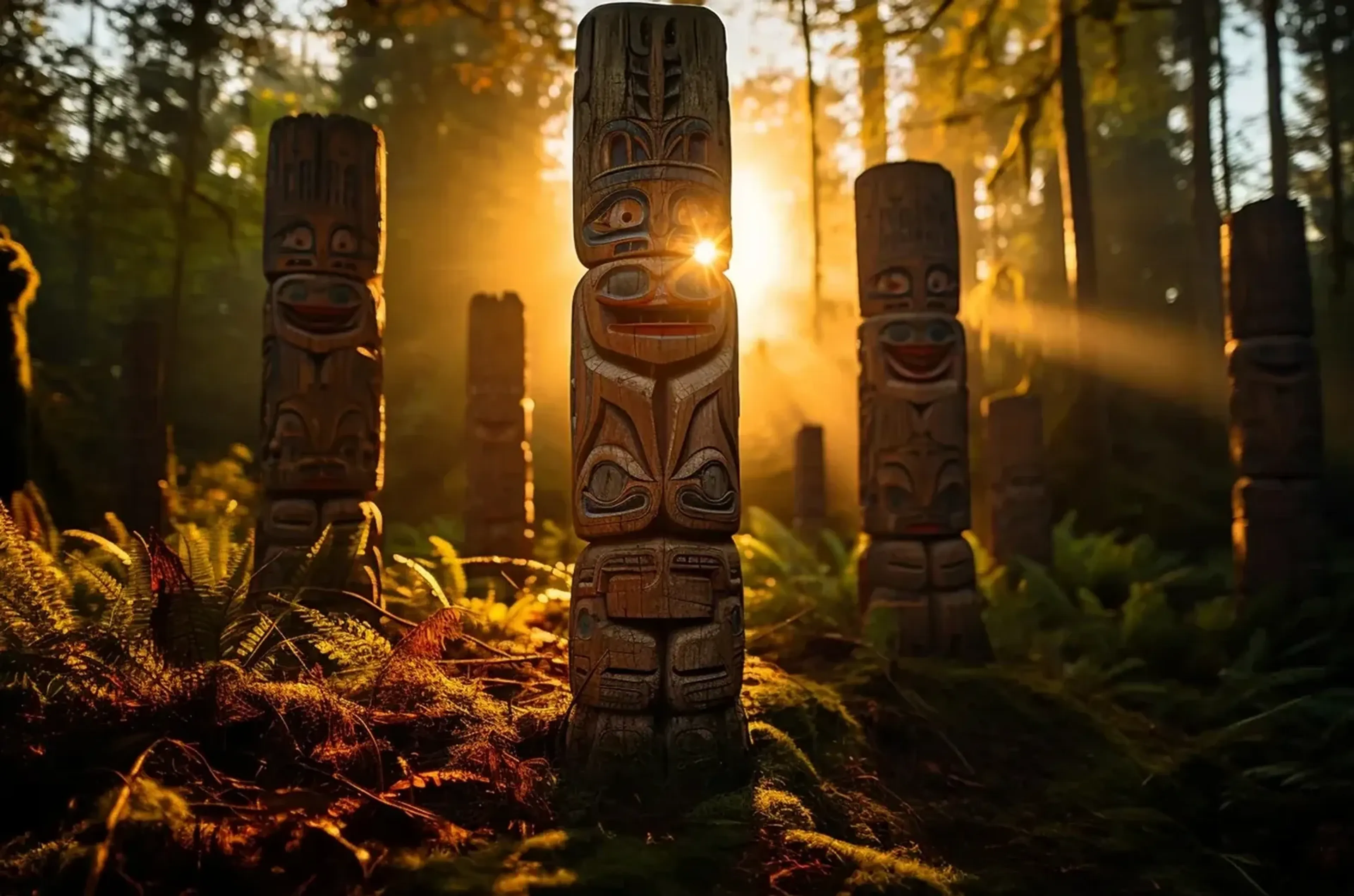 Tiki im Wald – Motiv als Wandbild auf Holz