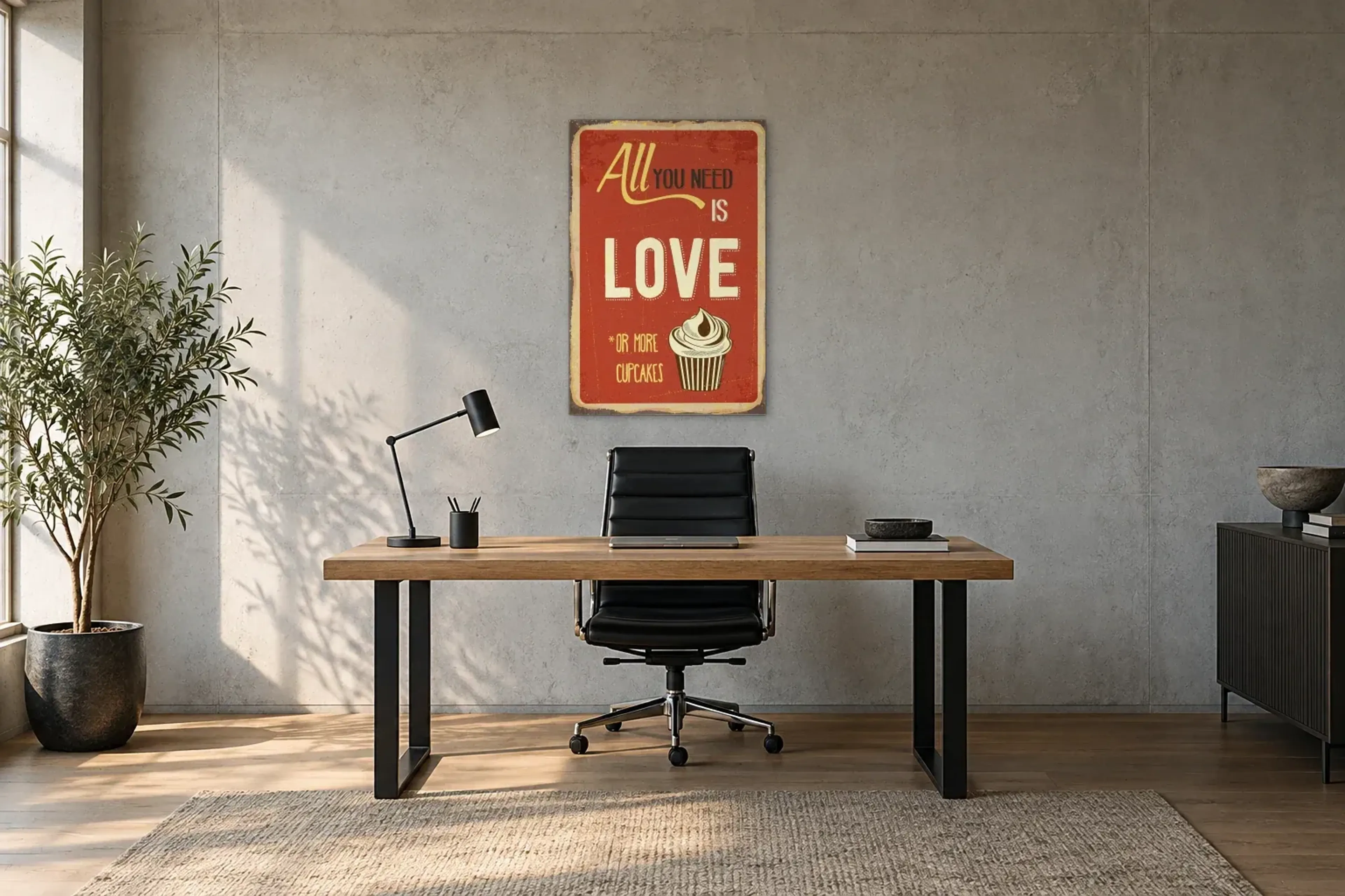 Love Cupcakes als Wandbild über einem 160-cm-Schreibtisch