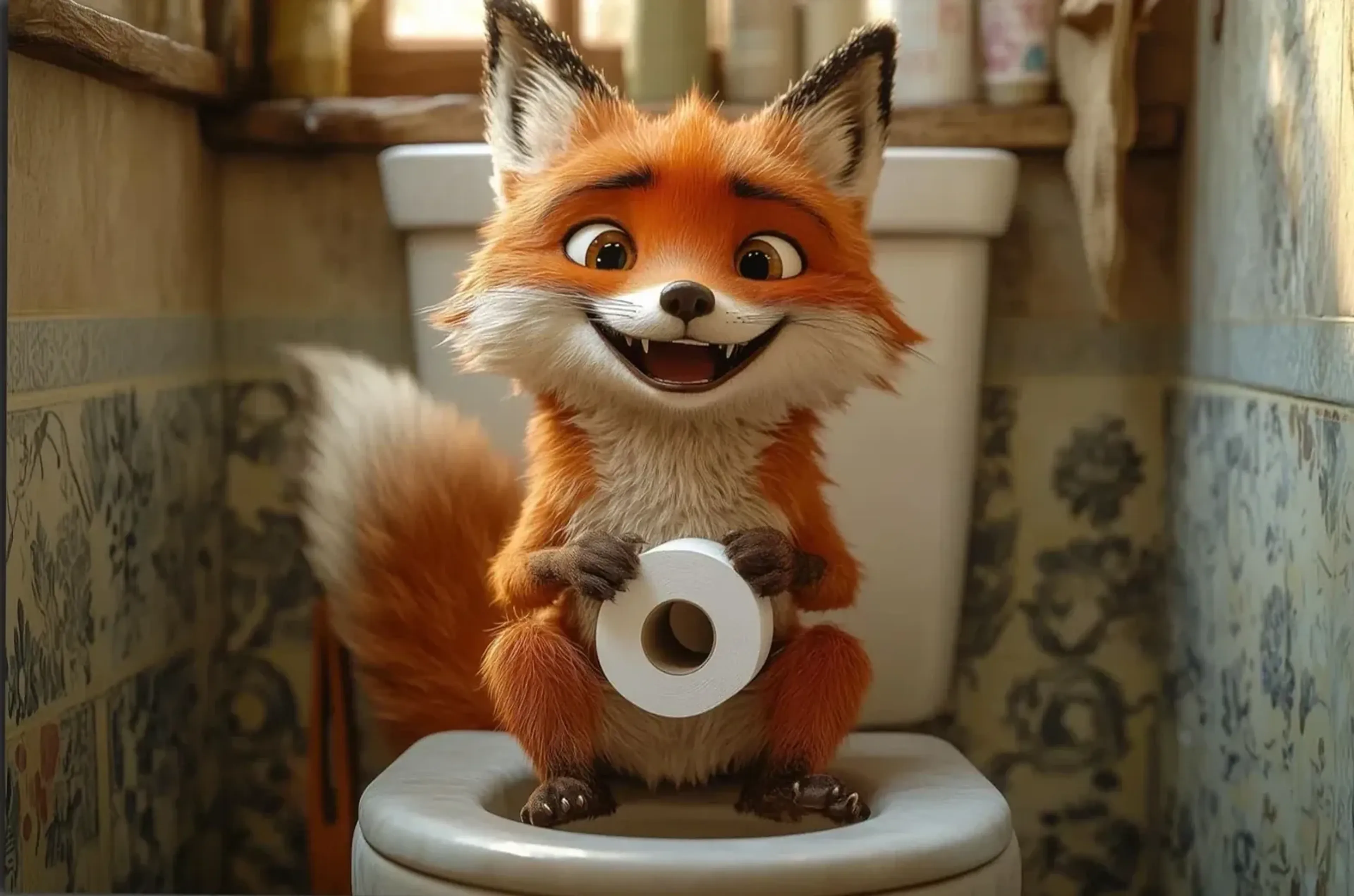 Fuchs mit Papierrolle – Motiv als Wandbild auf Holz