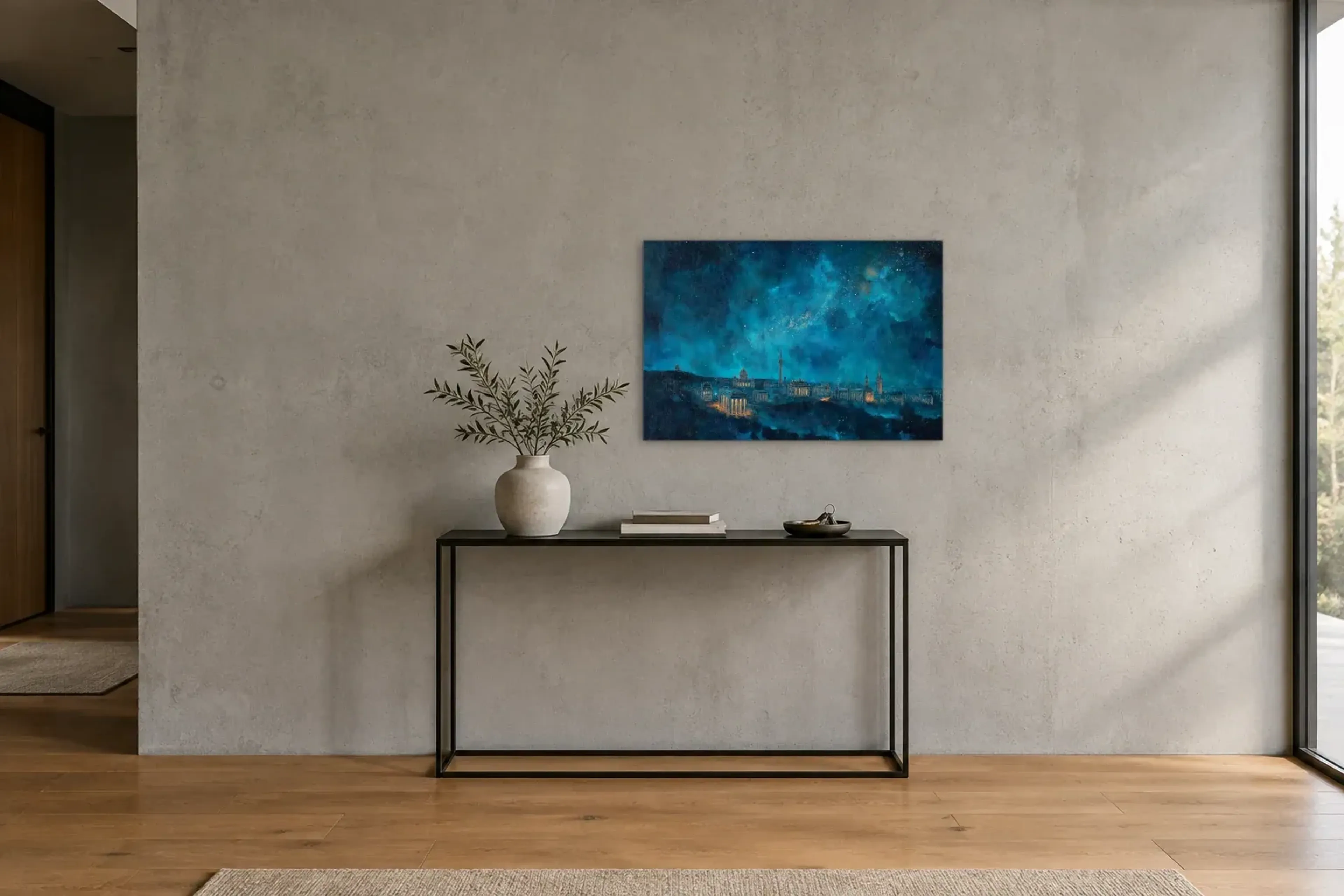 Berlin unter Sternen als Wandbild über einer 120-cm-Konsole