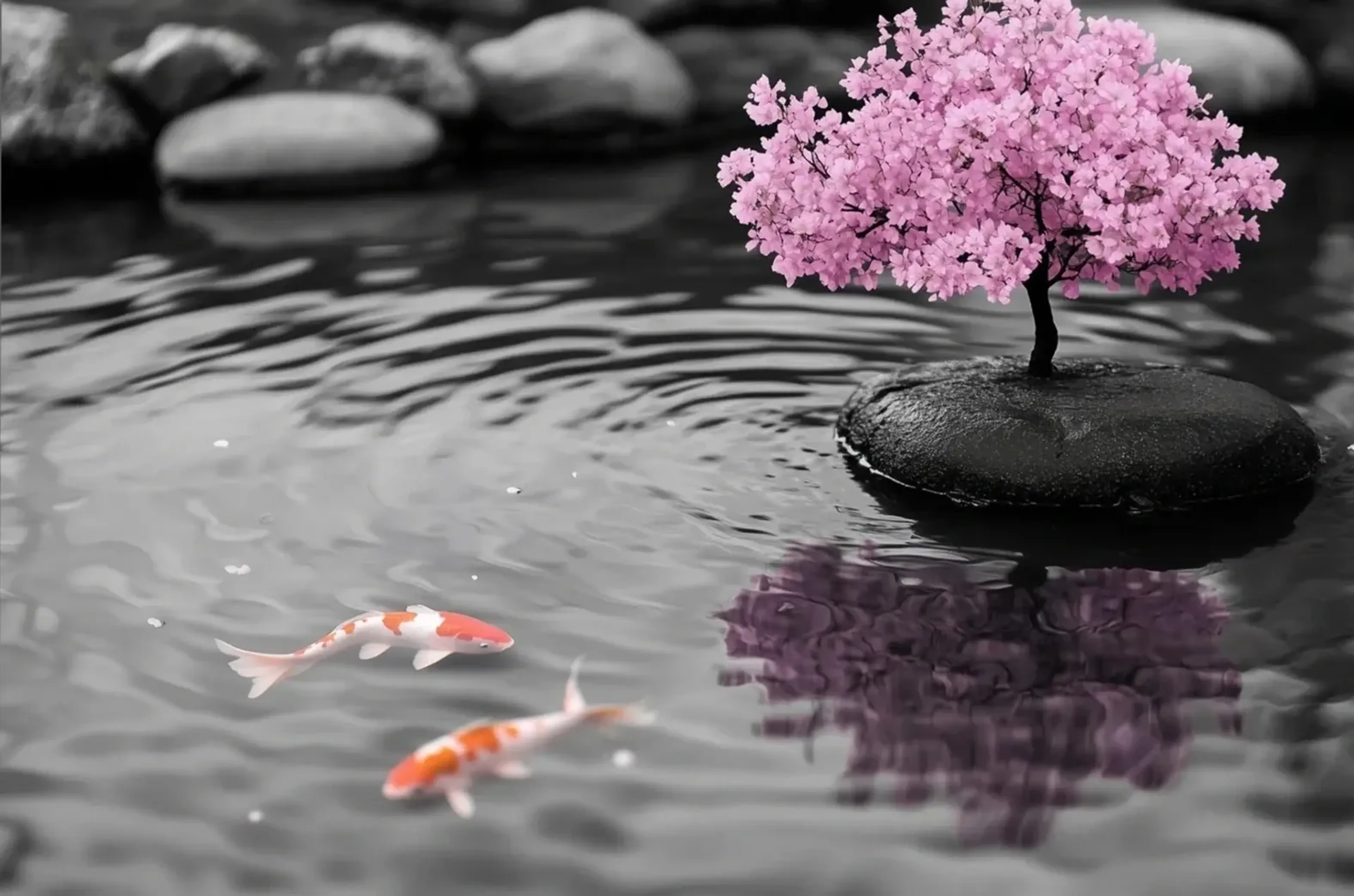 Bonsai am Wasser – Motiv als Wandbild auf Holz