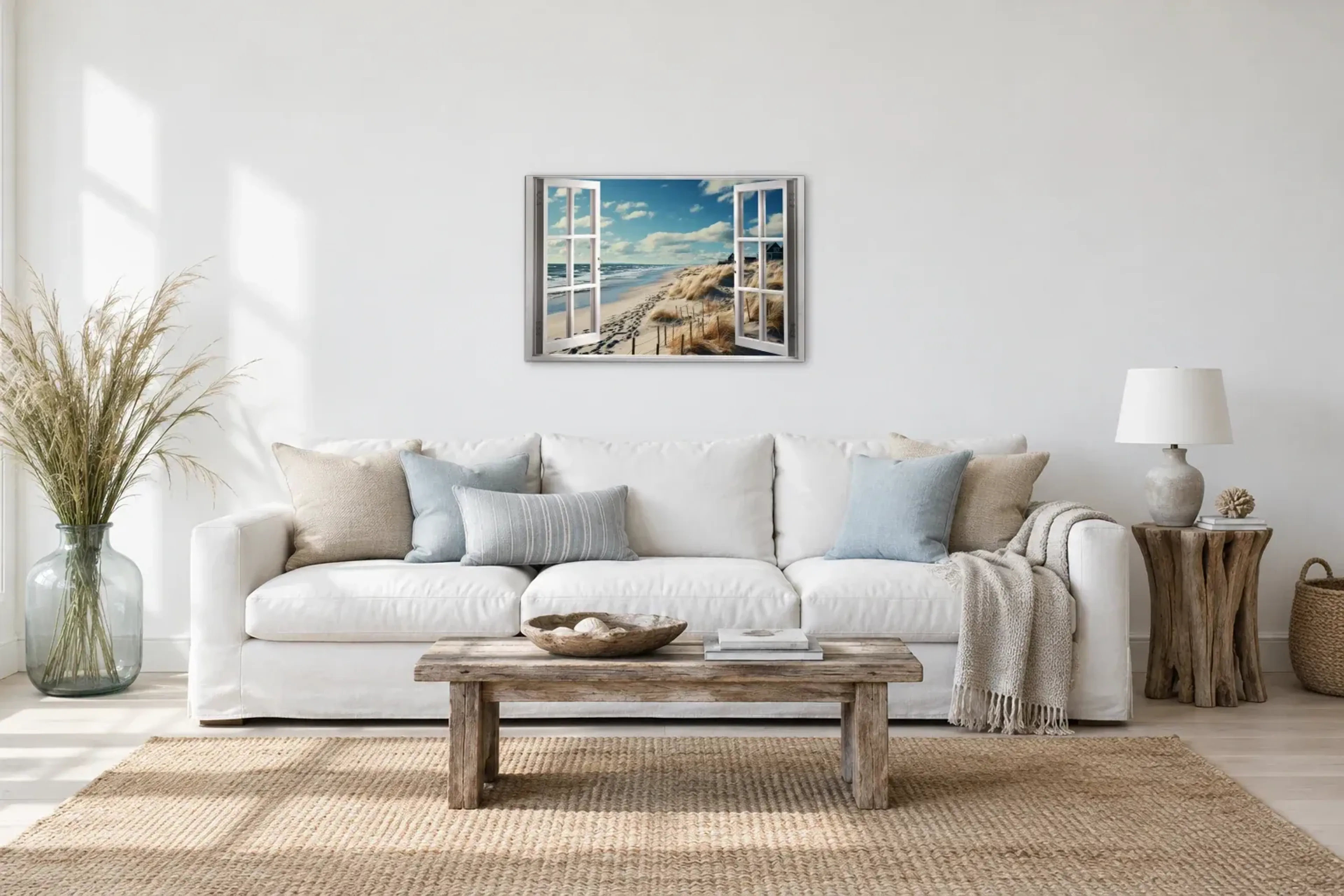 Dünen an der Nordsee als Wandbild über einem 220-cm-Sofa