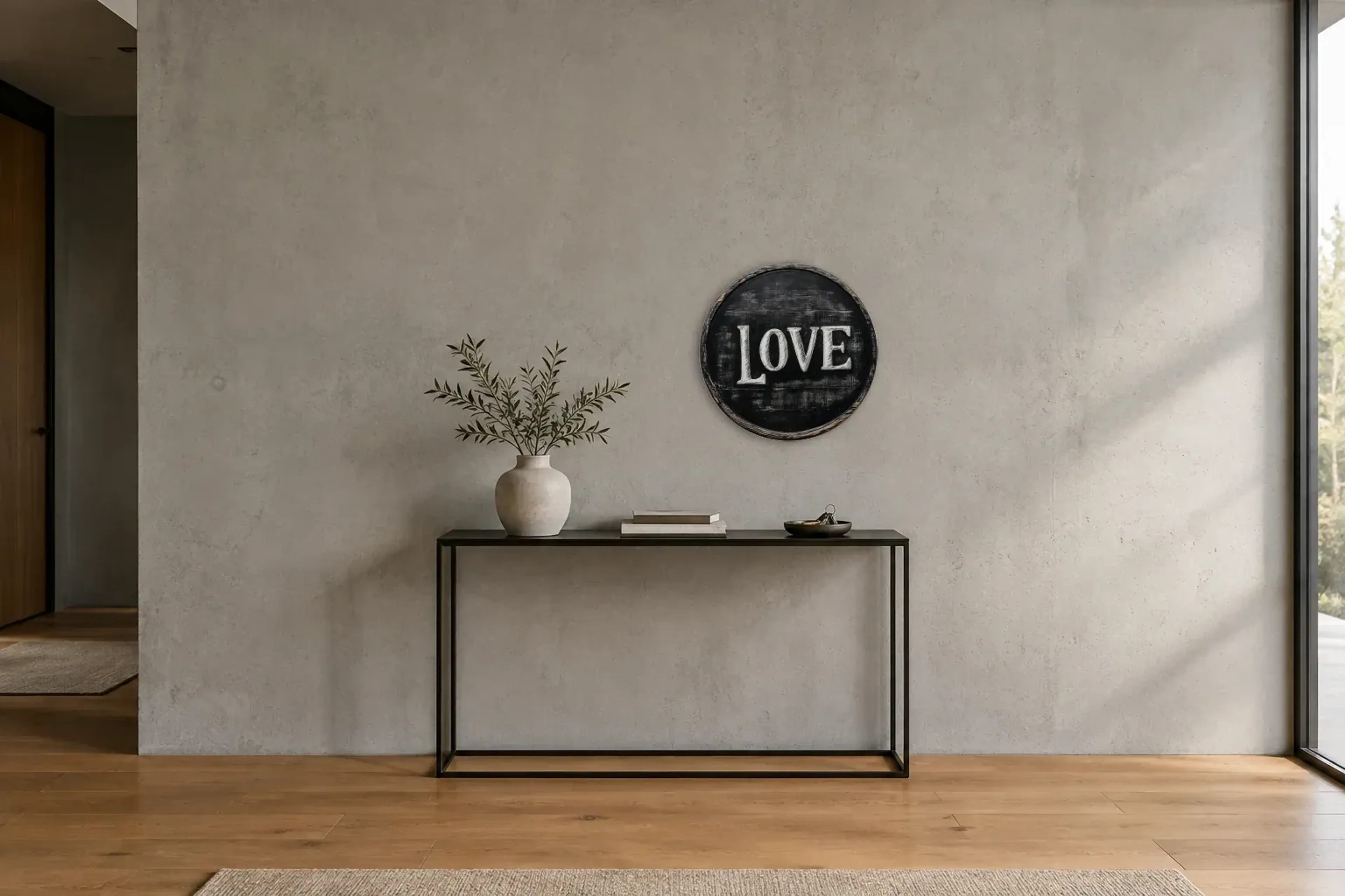 Love als Wandbild über einer 120-cm-Konsole