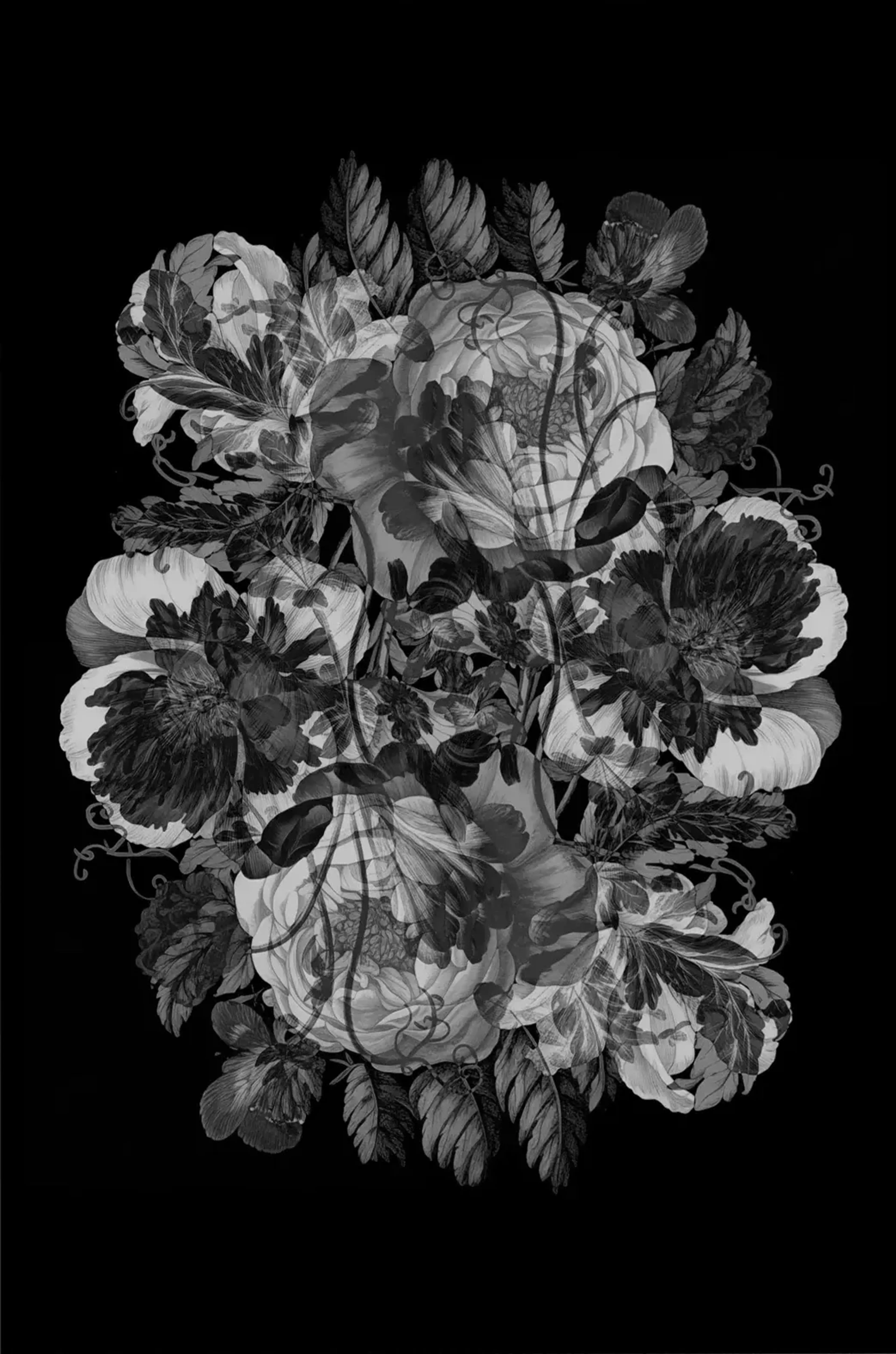 Blumen in Schwarz-Weiß – Motiv als Wandbild auf Holz