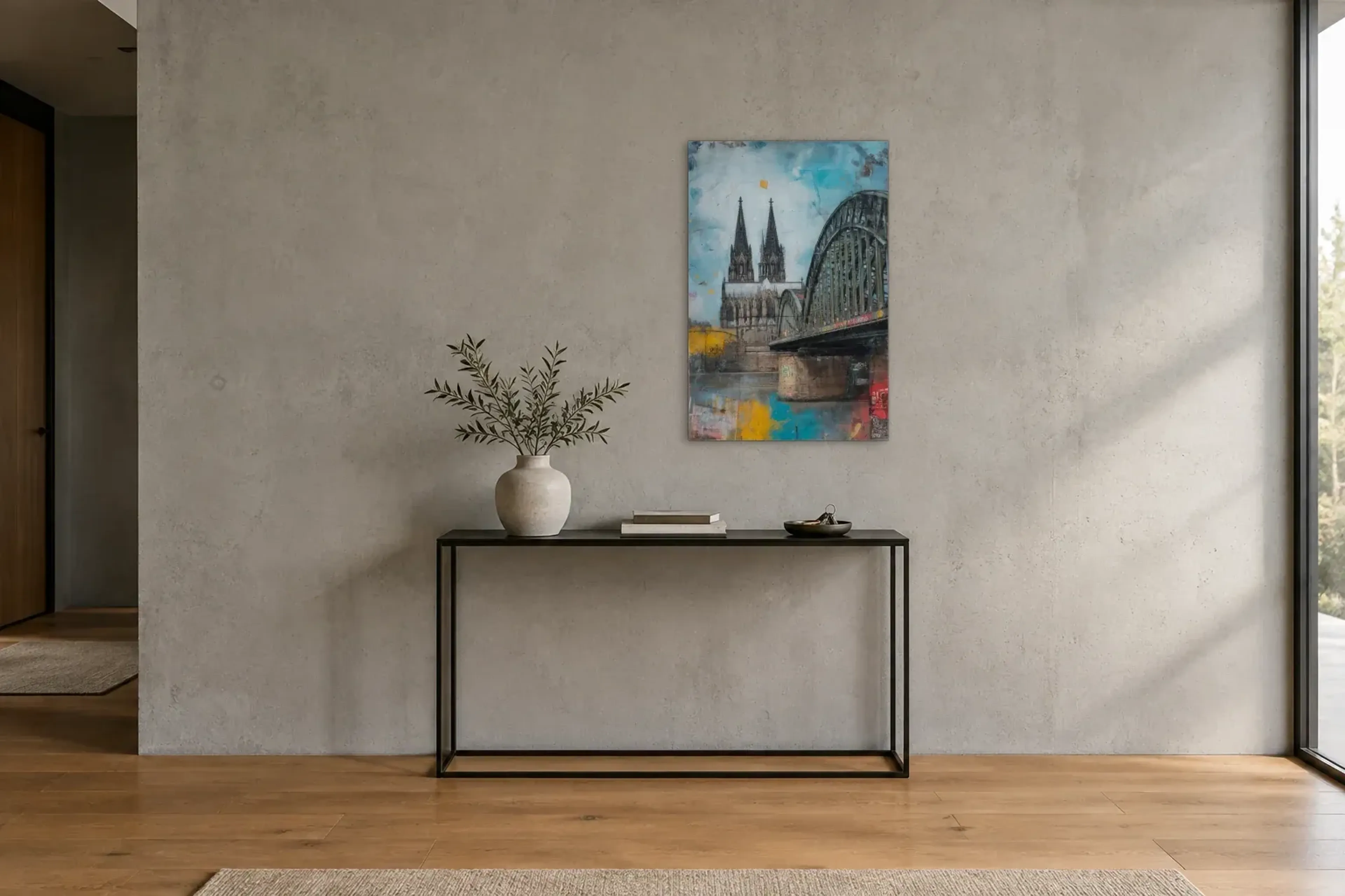 Dom hinter den Brückenbögen als Wandbild über einer 120-cm-Konsole