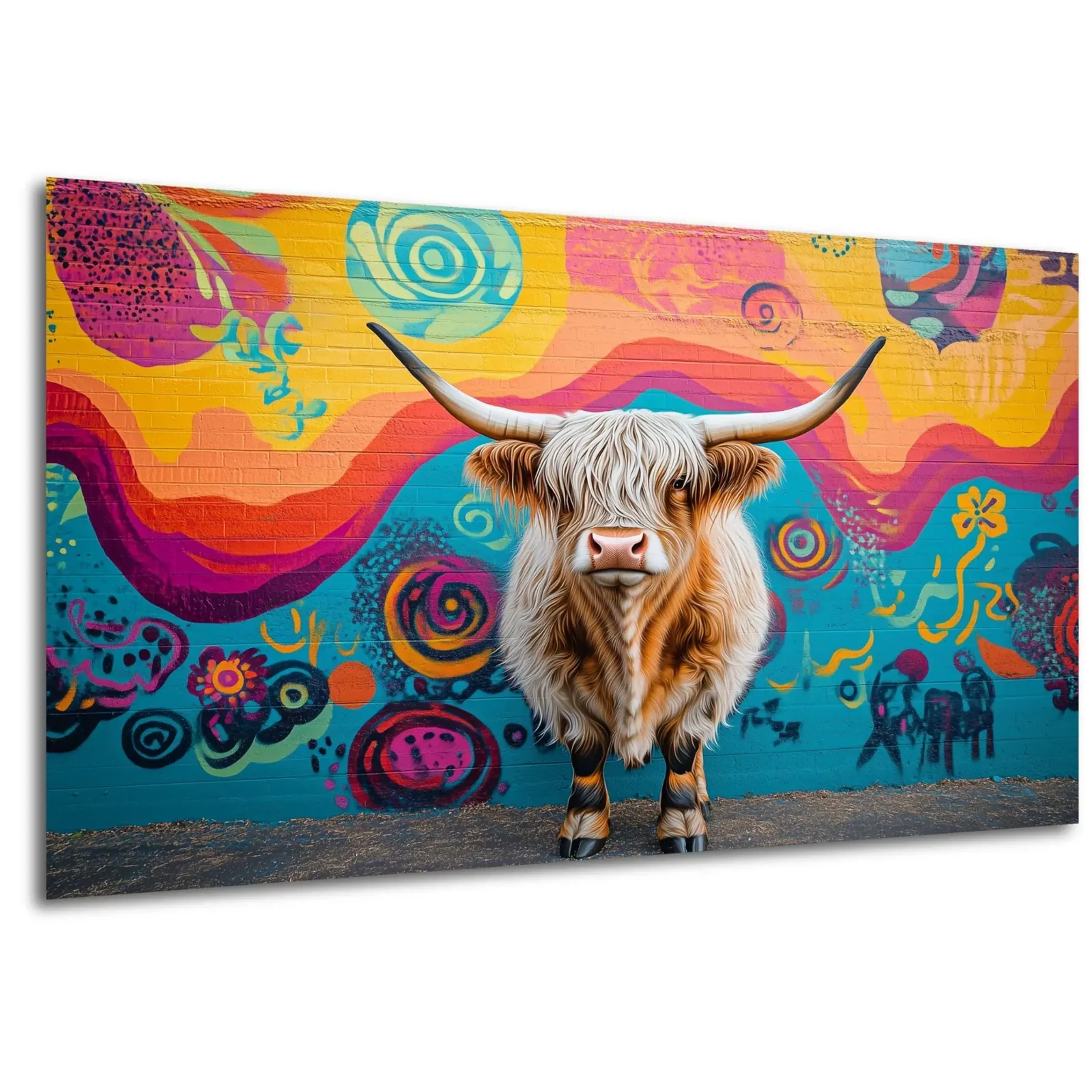 Hochlandrind vor Graffiti – Ansicht 5