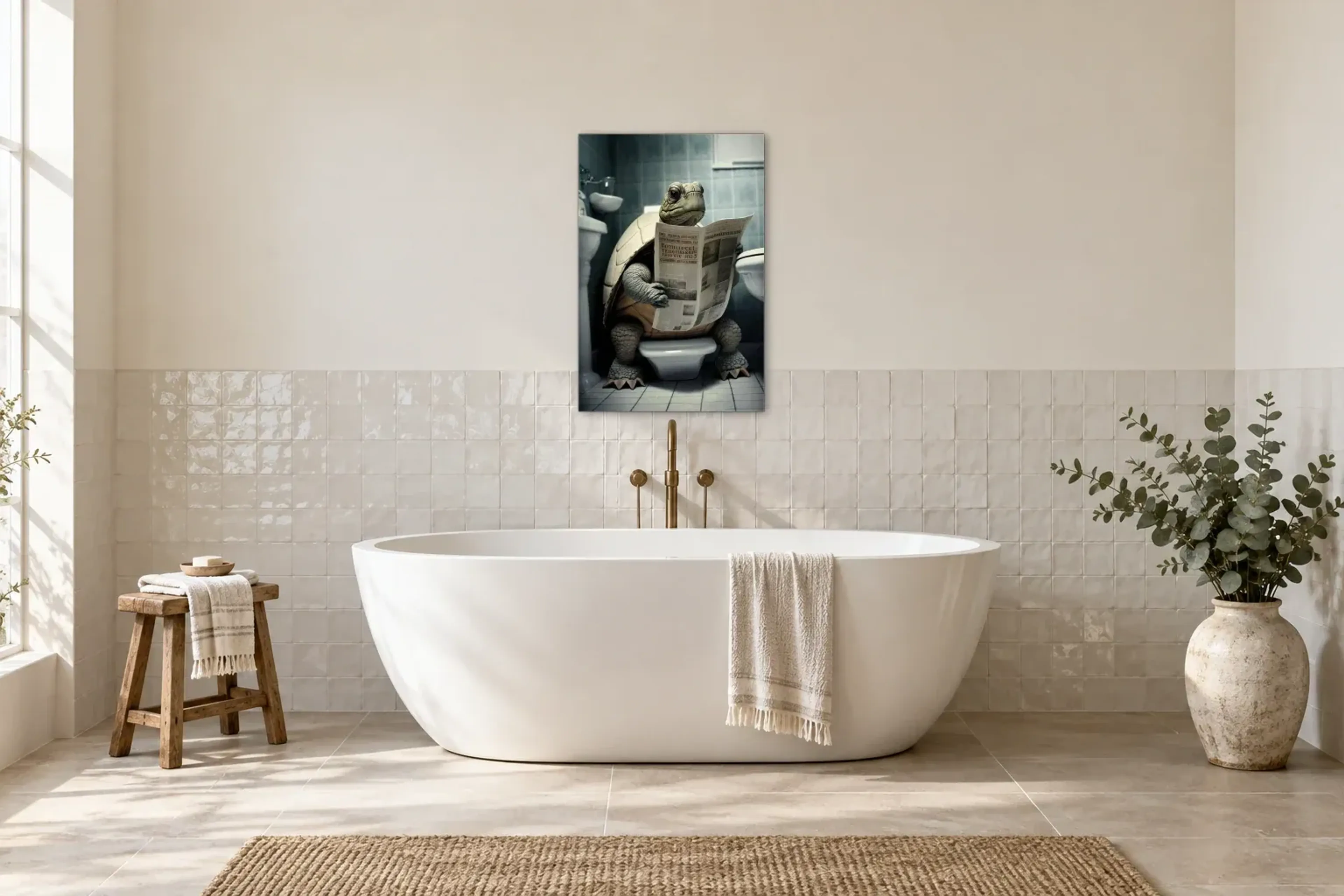 Schildkröte als Wandbild über einer 170-cm-Badewanne