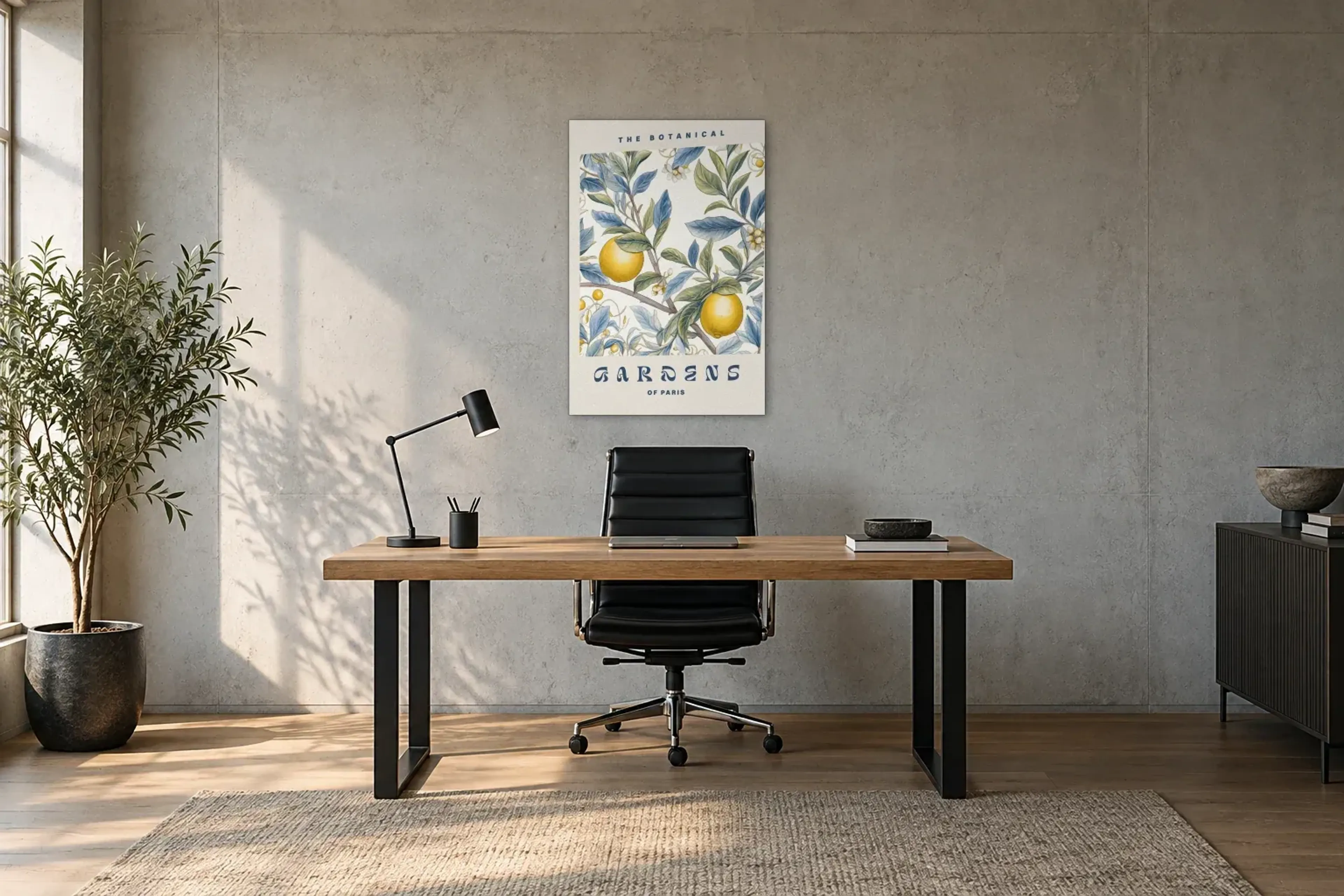 Gärten von Paris als Wandbild über einem 160-cm-Schreibtisch