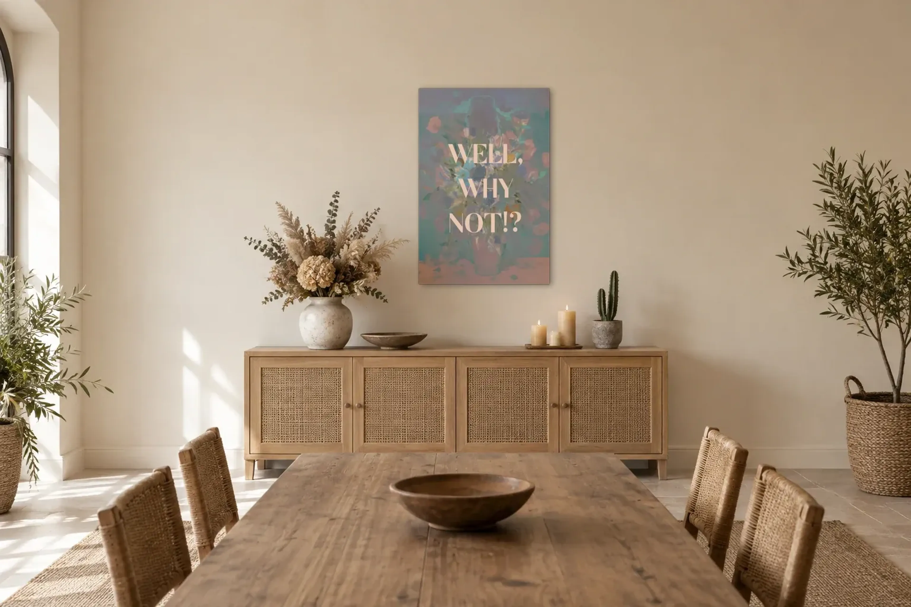 Why Not als Wandbild über einem 160-cm-Sideboard