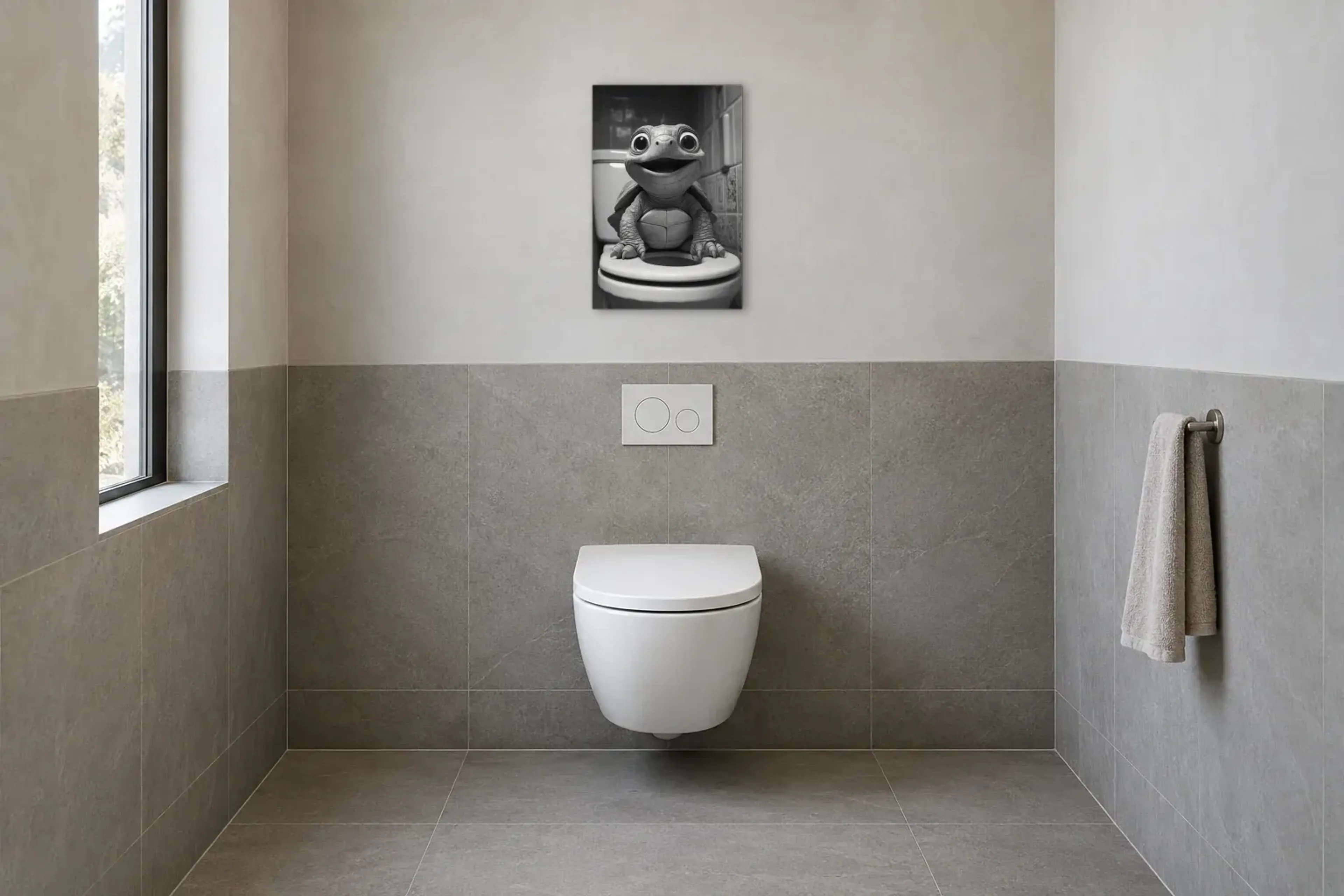 Schildkröte auf Toilette als Wandbild im Gäste-WC