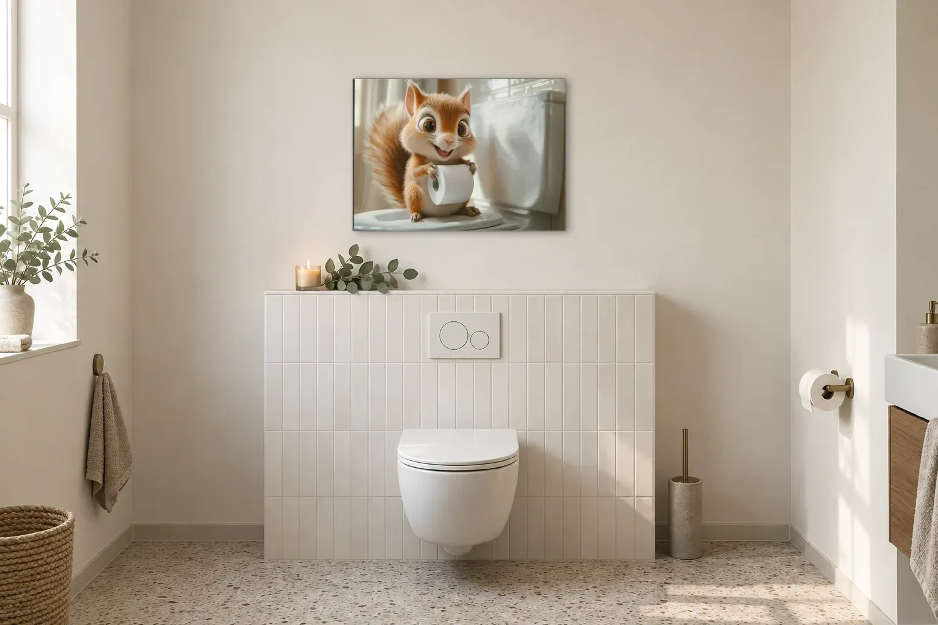 Eichhörnchen im hellen Bad als Wandbild im Gäste-WC