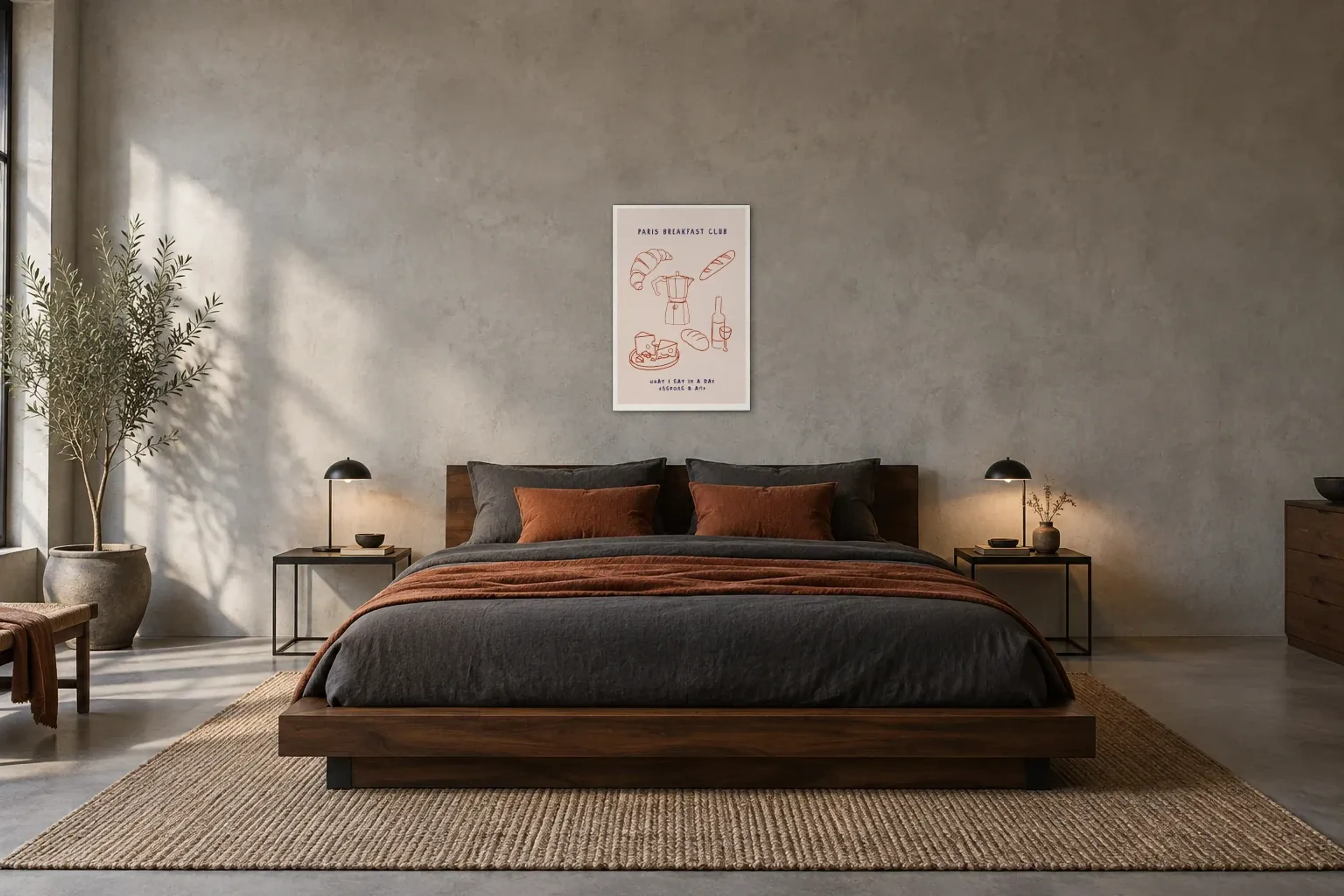 Breakfast Club Paris als Wandbild über einem 180-cm-Bett