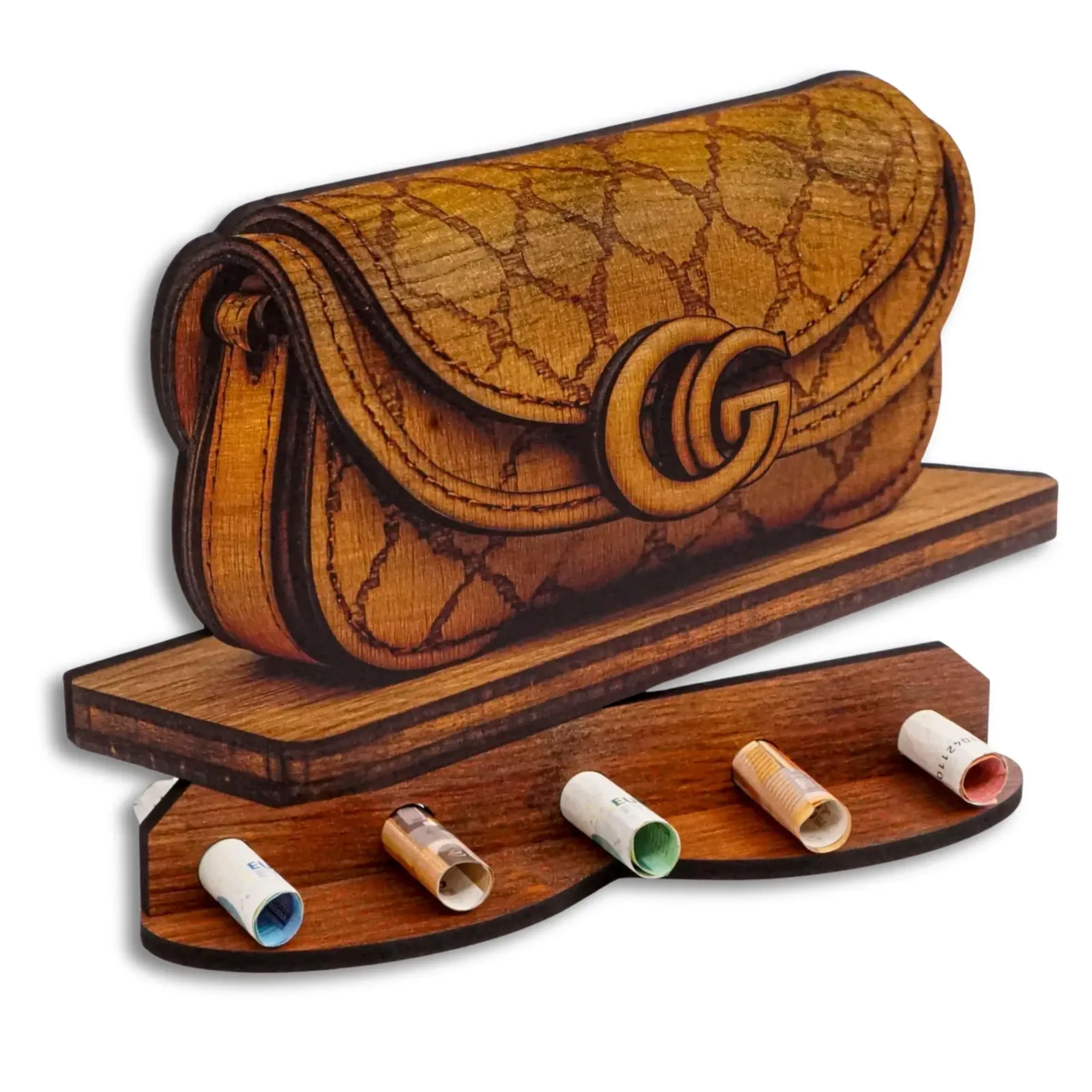 Geldgeschenk „Handtasche“ in Holzoptik