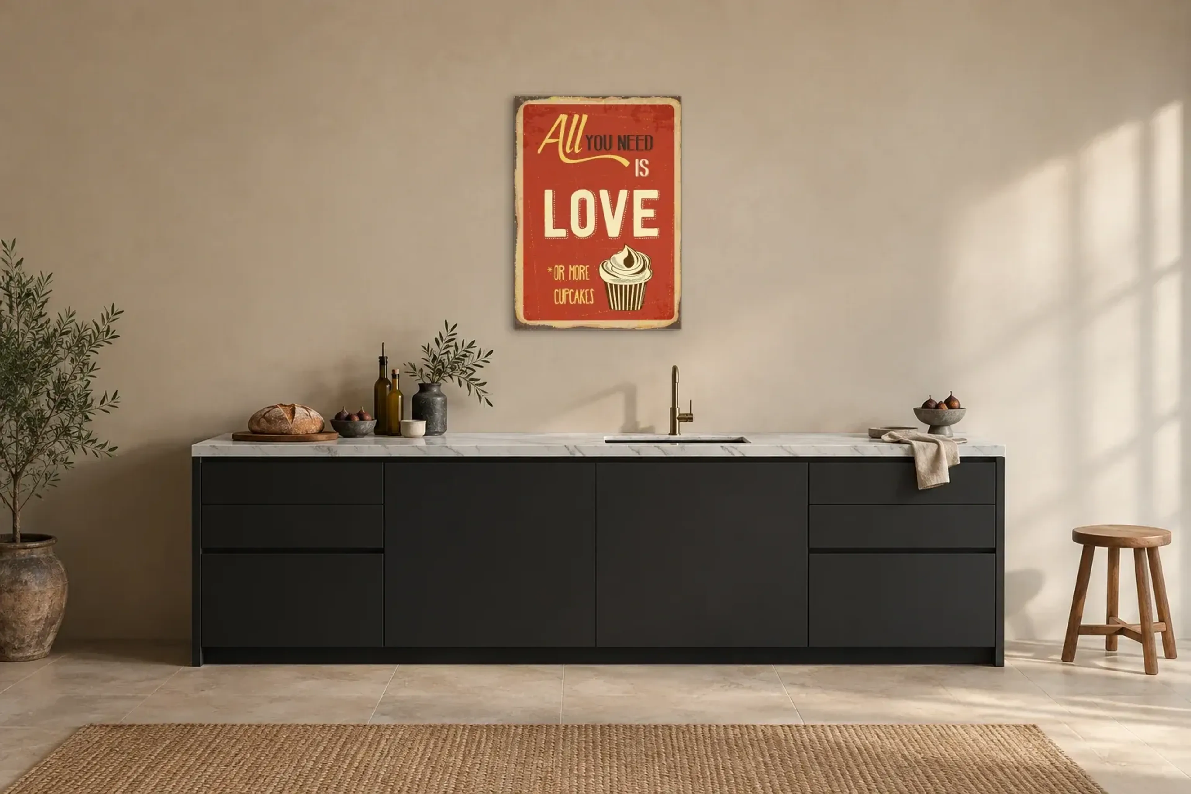 Love Cupcakes als Wandbild über einer 200-cm-Arbeitsplatte