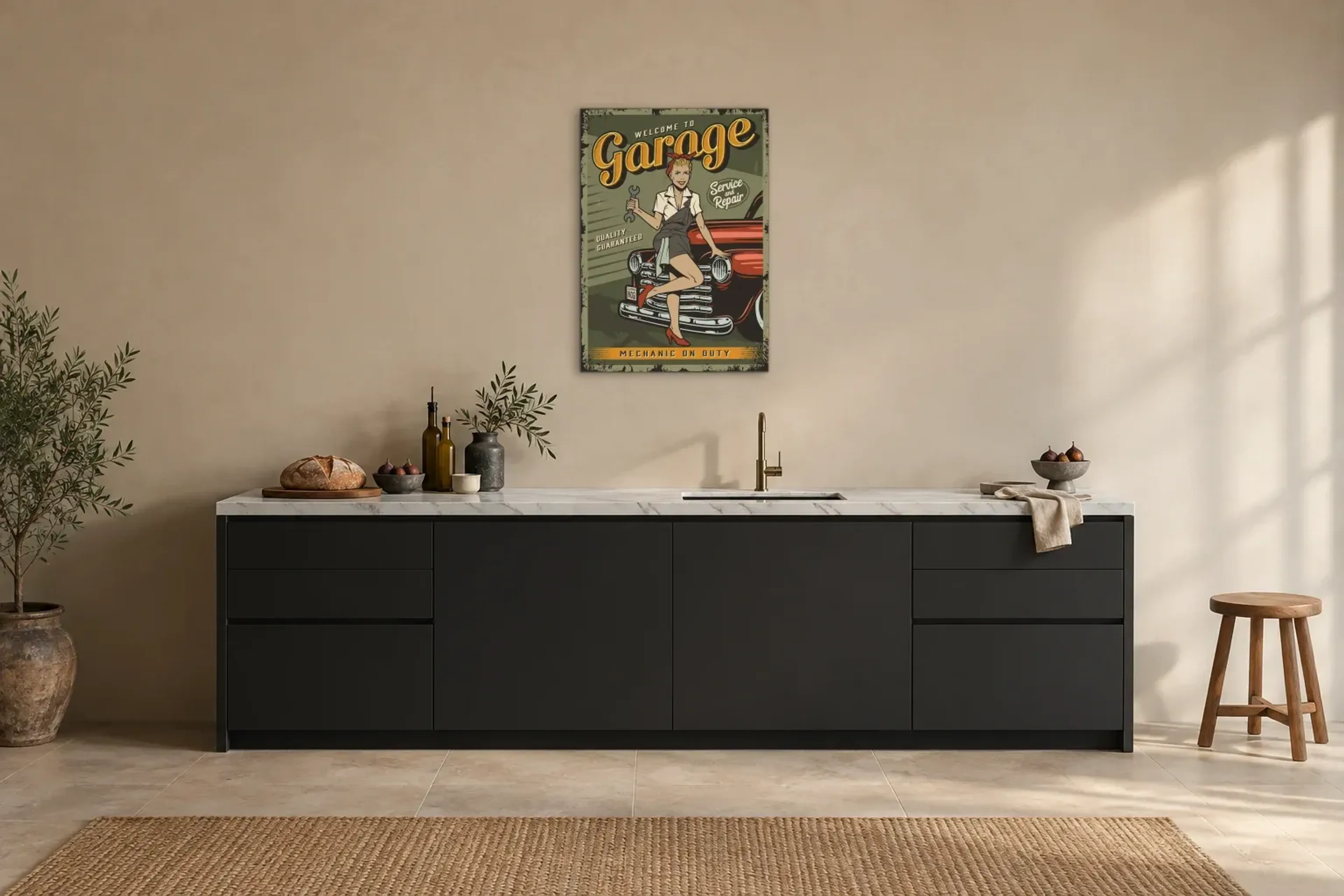 Garage Service aus der Kollektion Vintage-Schilder im Raum