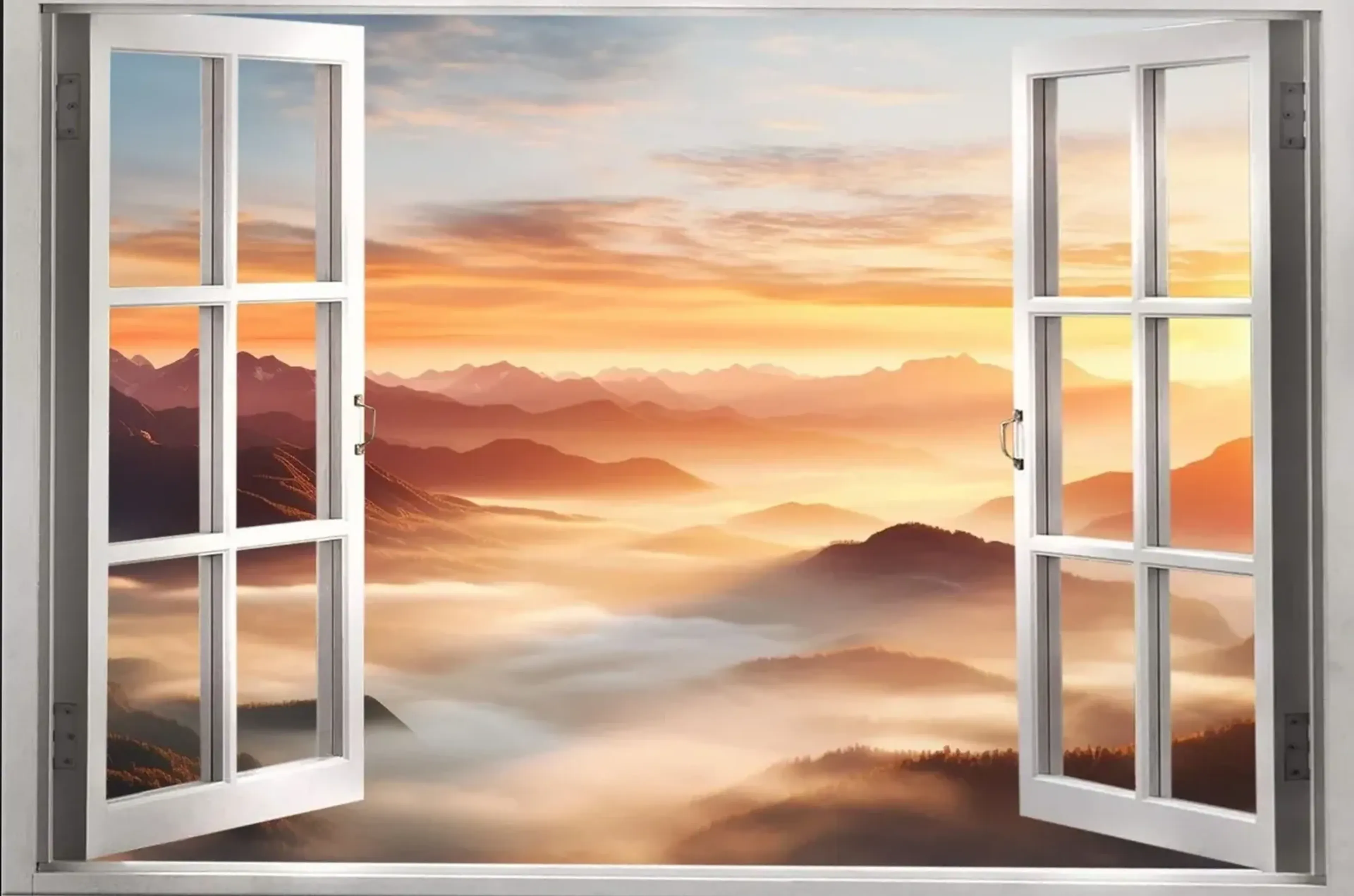 Berge im Nebelmeer – Motiv als Wandbild auf Holz