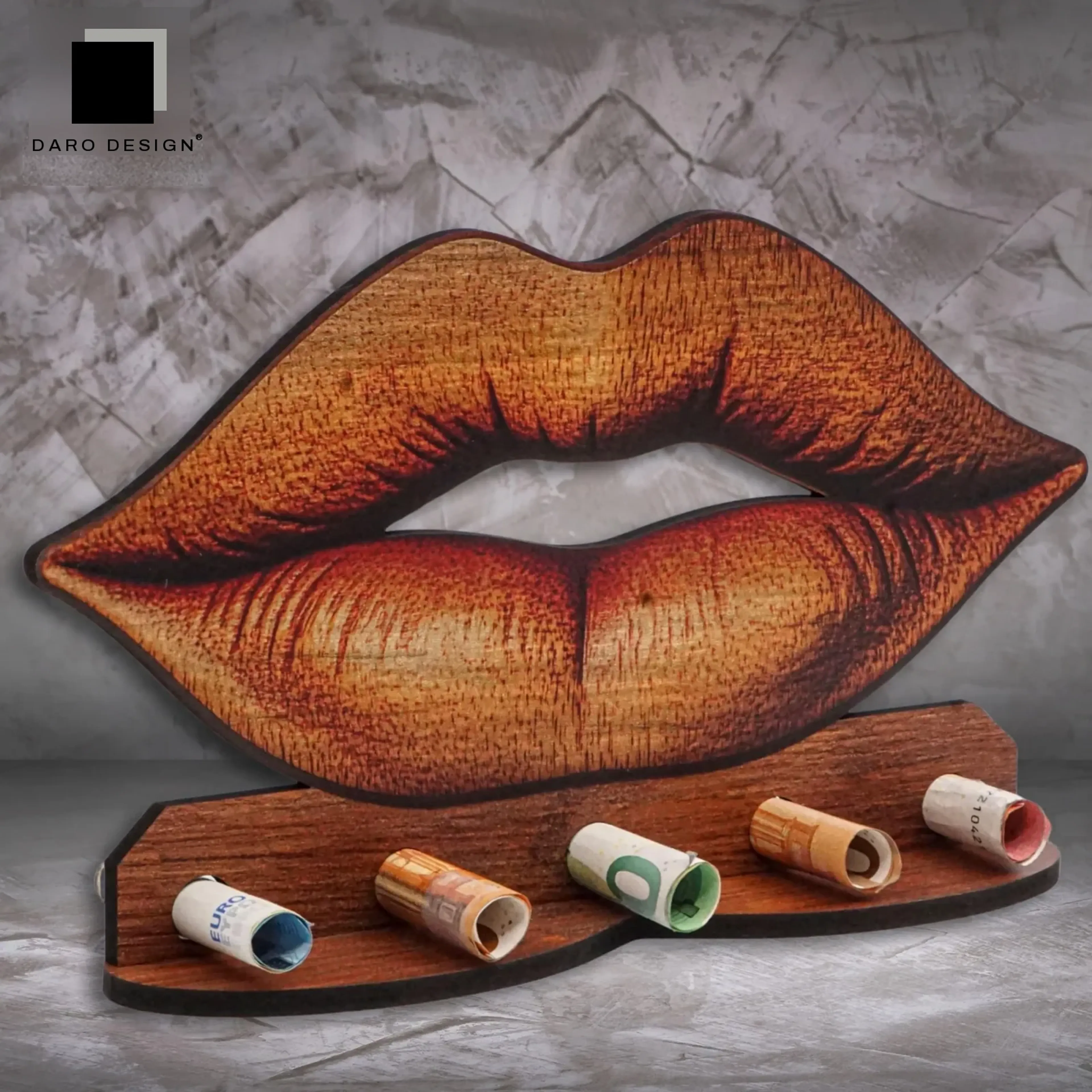 Geldgeschenk „Goldbraune Lippen“ in Holzoptik – Ansicht 3