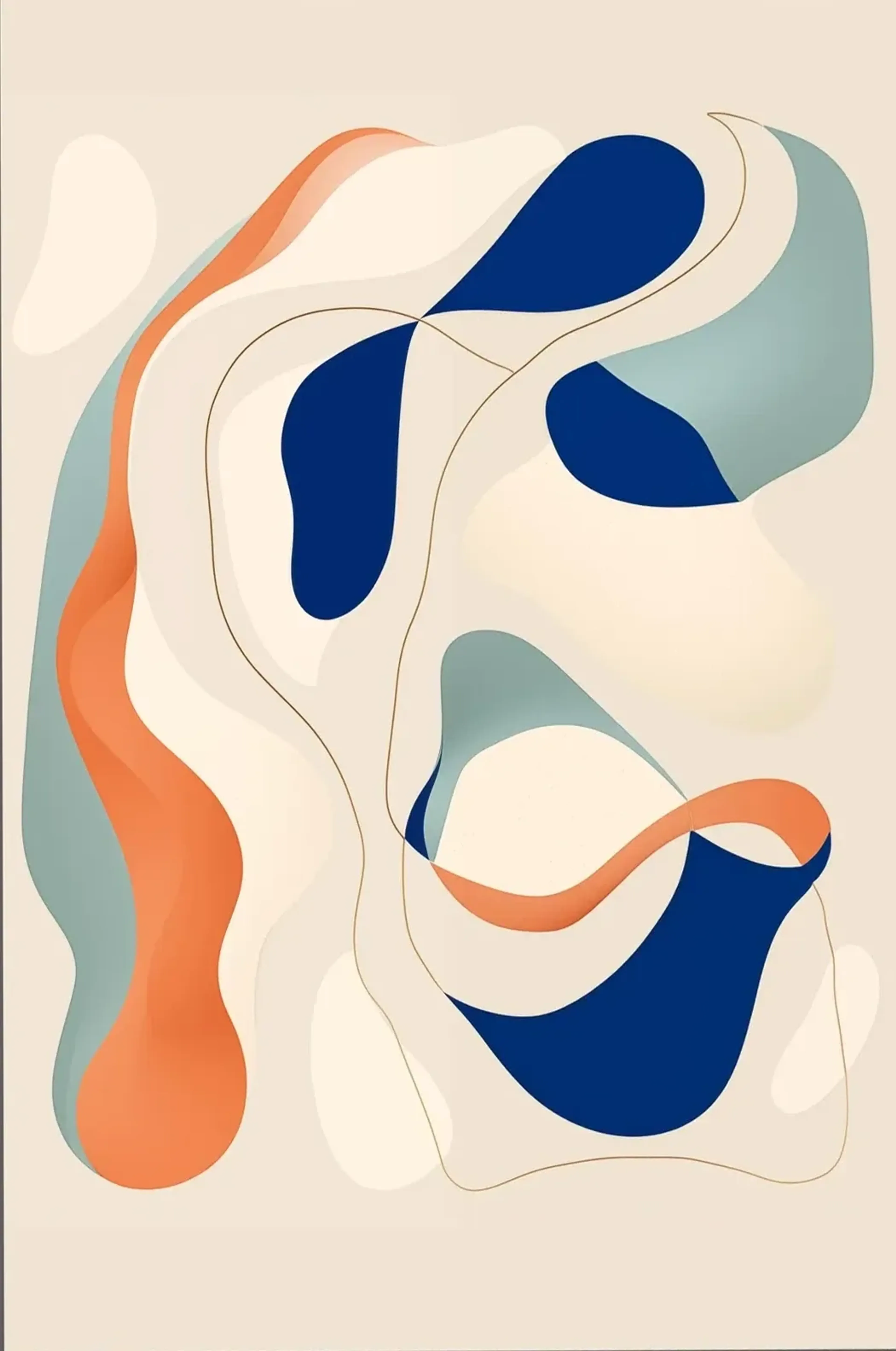 Schwung in Blau und Orange – Motiv als Wandbild auf Holz