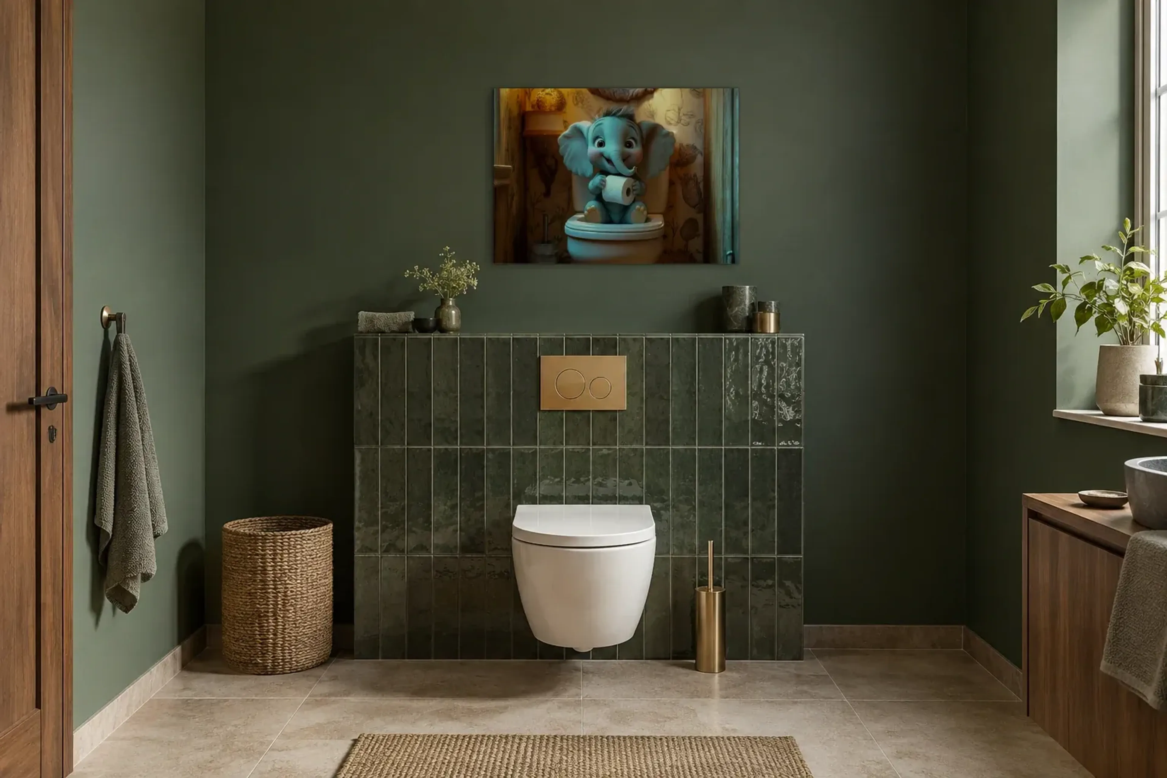Elefant im Blumenbad als Wandbild im Gäste-WC