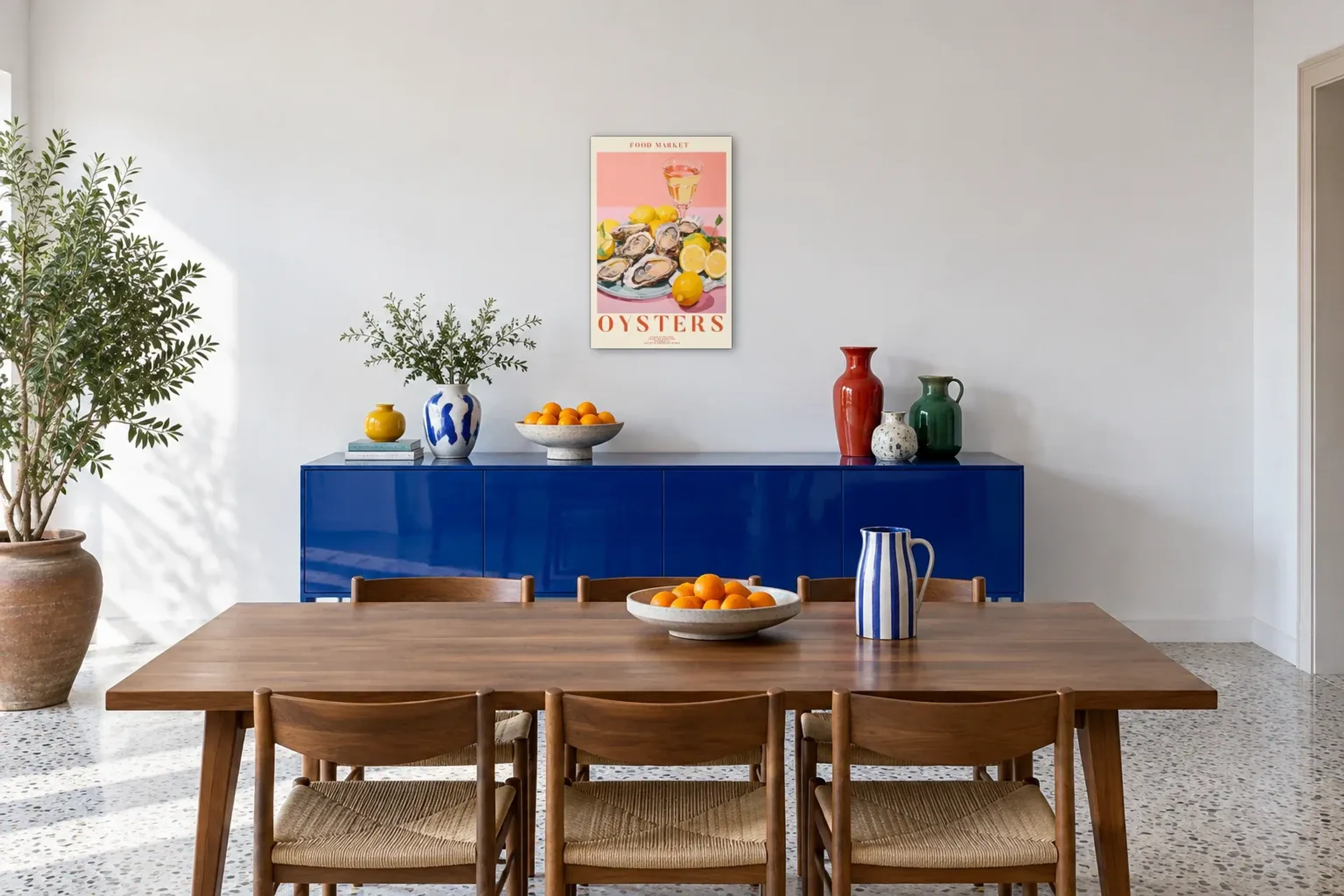 Austern Oysters als Wandbild über einem 180-cm-Sideboard