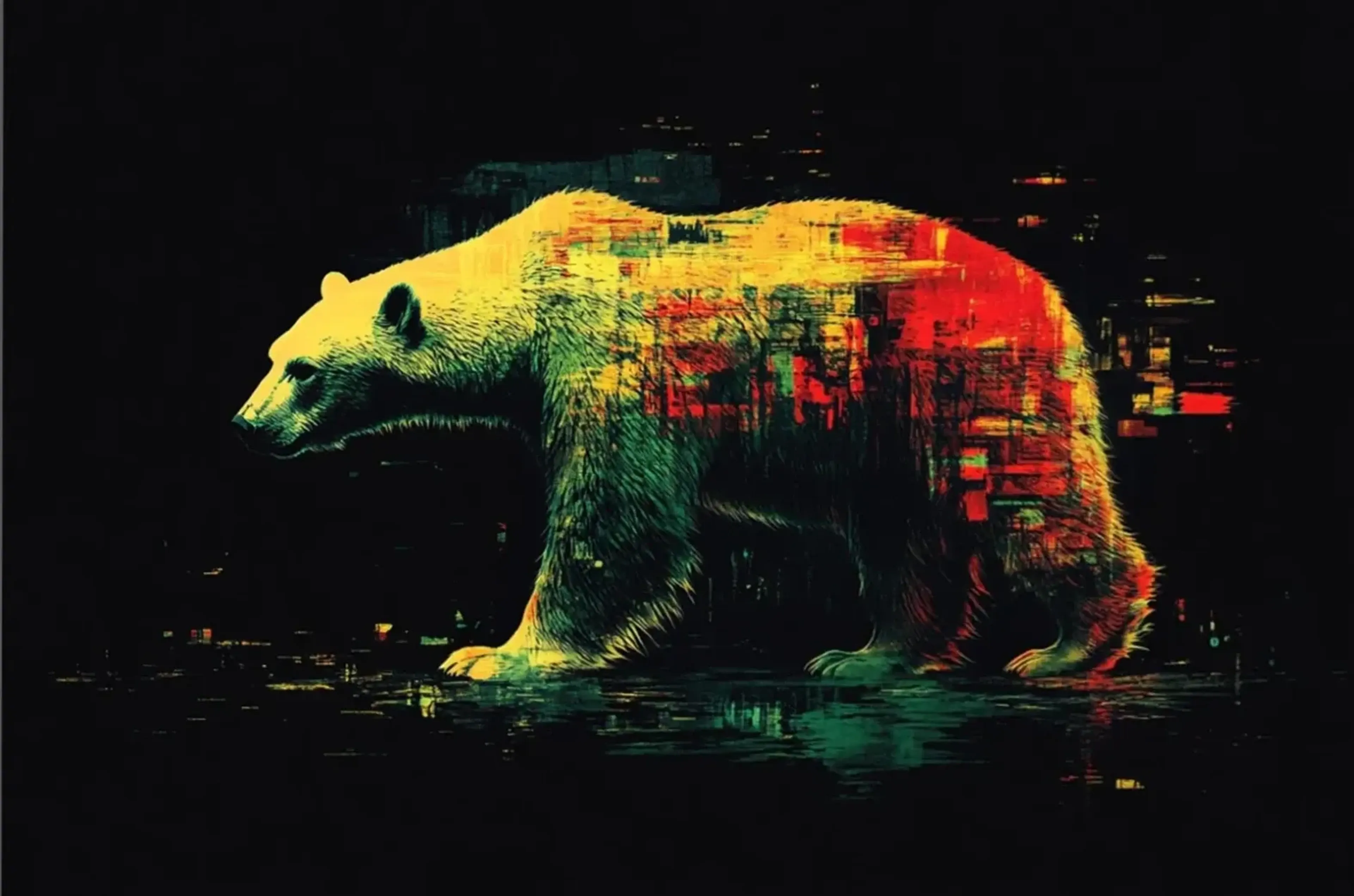Eisbär auf dunklem Grund – Motiv als Wandbild auf Holz