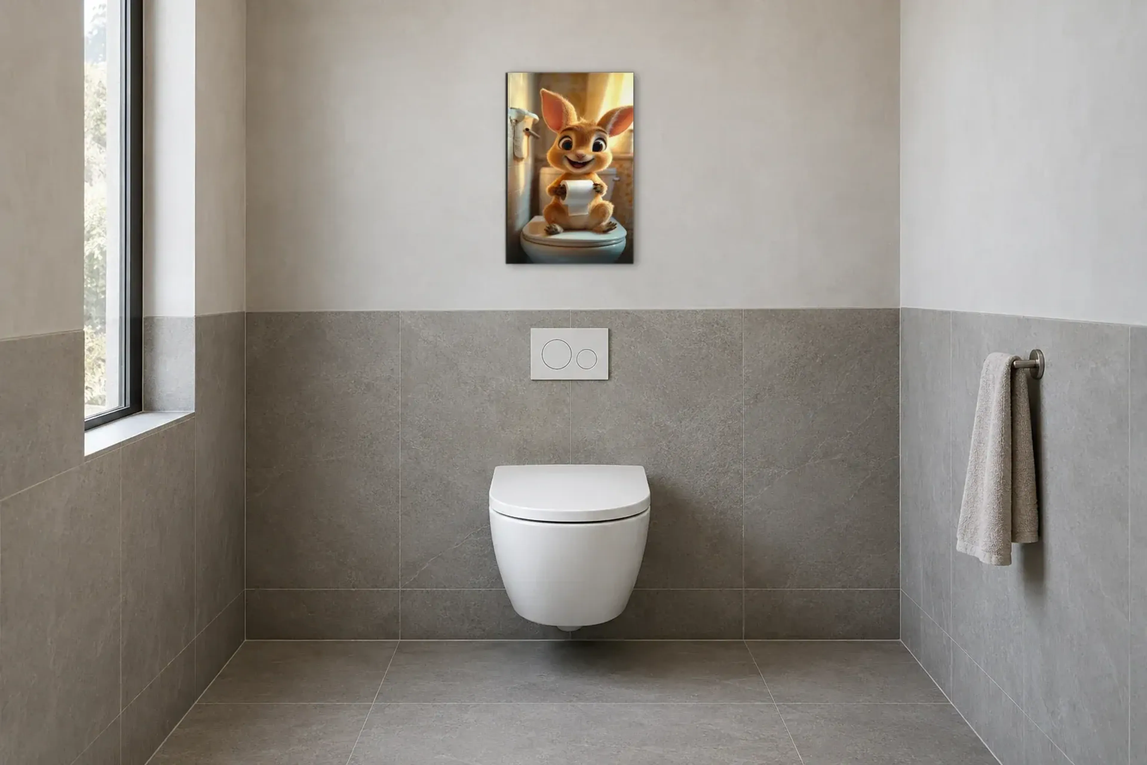 Känguru mit breitem Grinsen als Wandbild im Gäste-WC