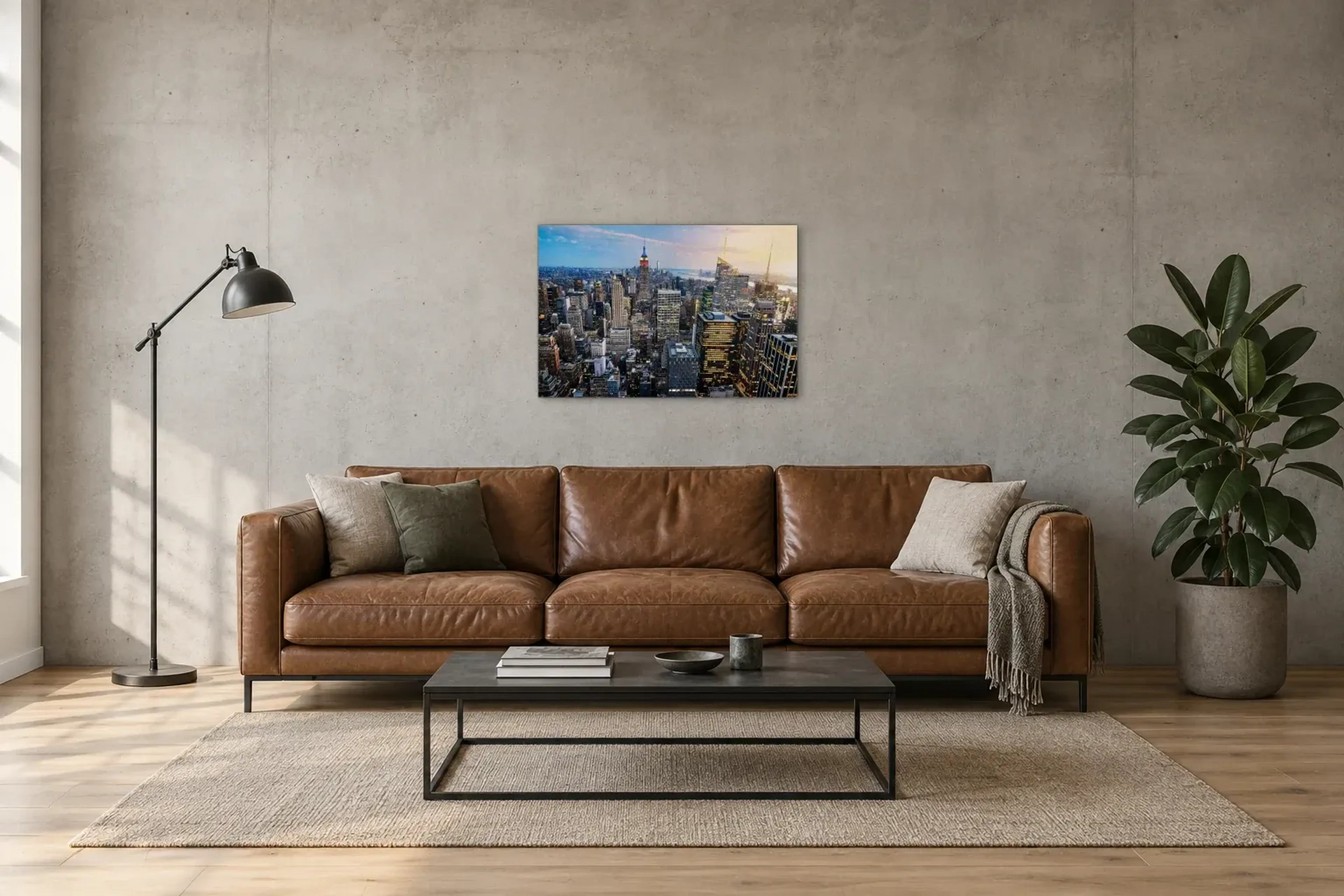Über den Dächern Manhattans als Wandbild über einem 220-cm-Sofa