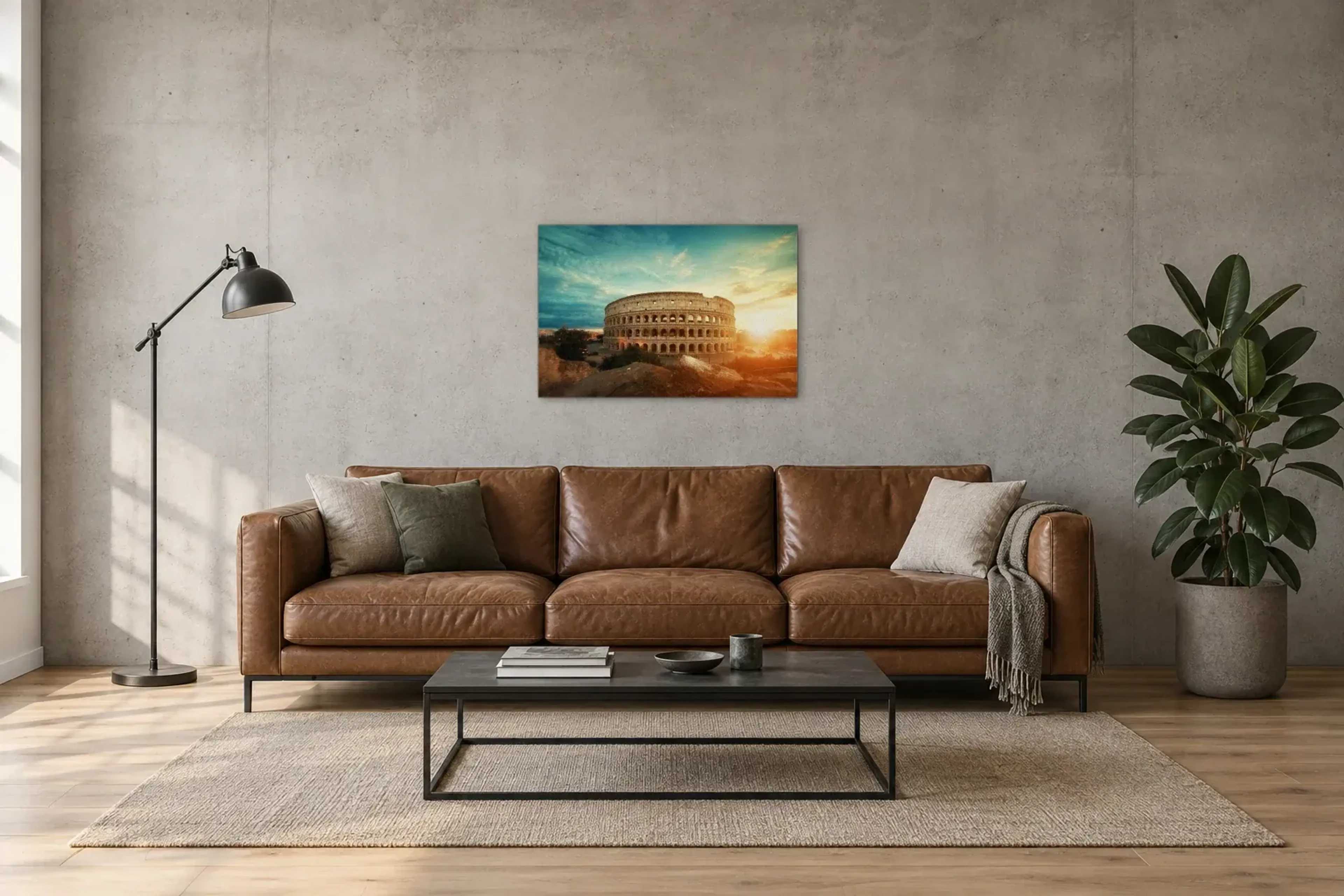 Kolosseum Italien als Wandbild über einem 220-cm-Sofa