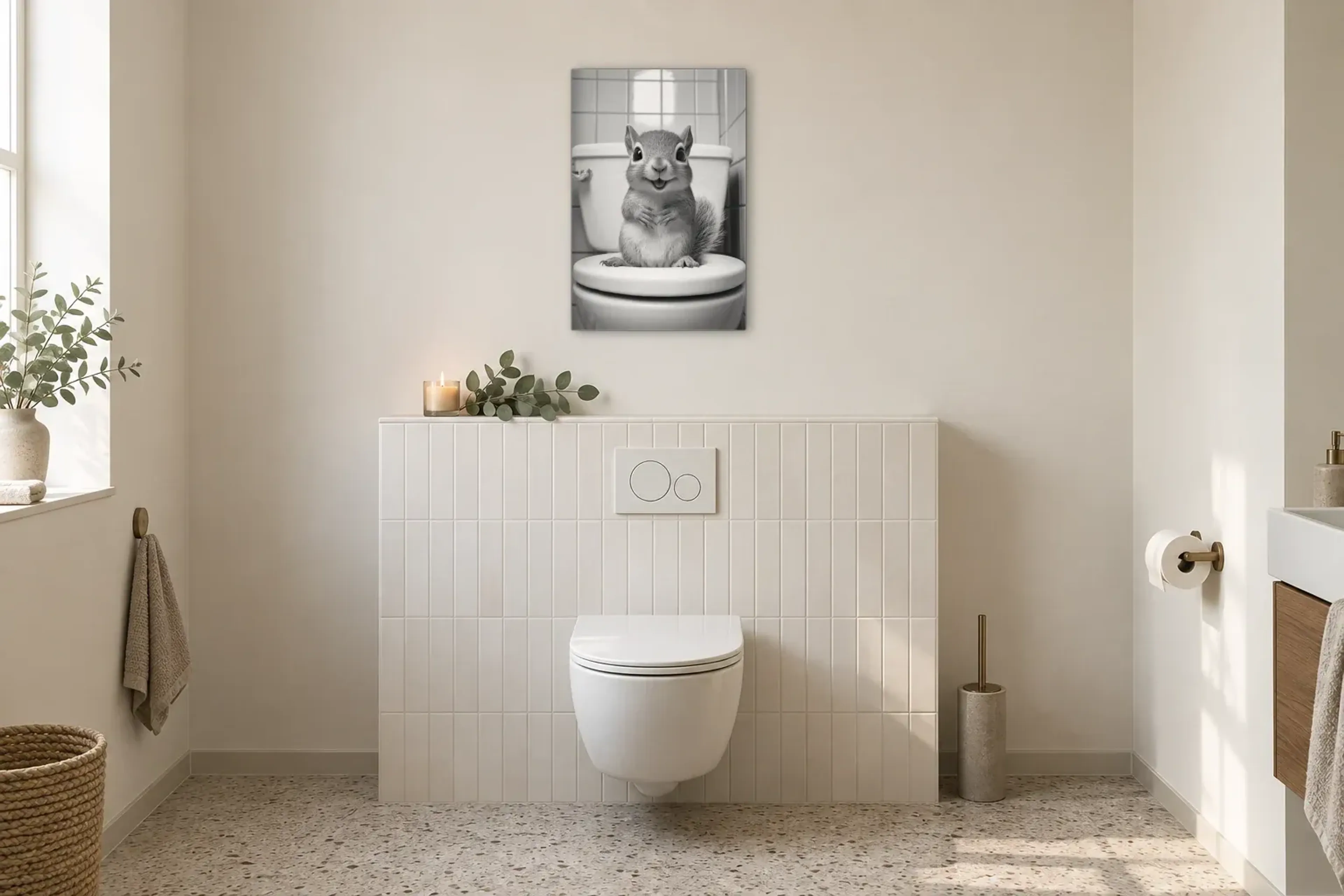 Eichhörnchen auf Toilette als Wandbild im Gäste-WC
