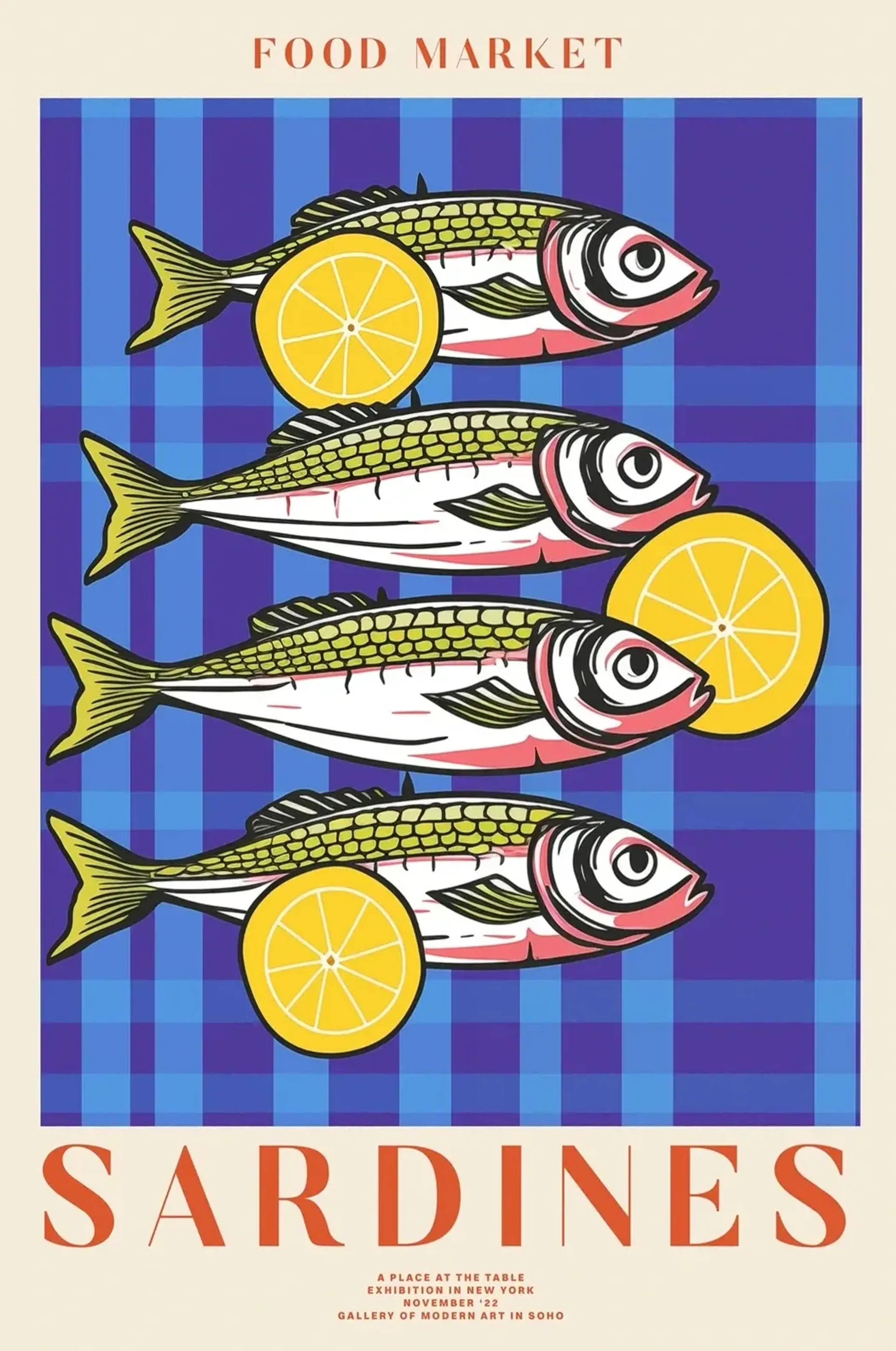 Sardinen Food Market – Motiv als Wandbild auf Holz