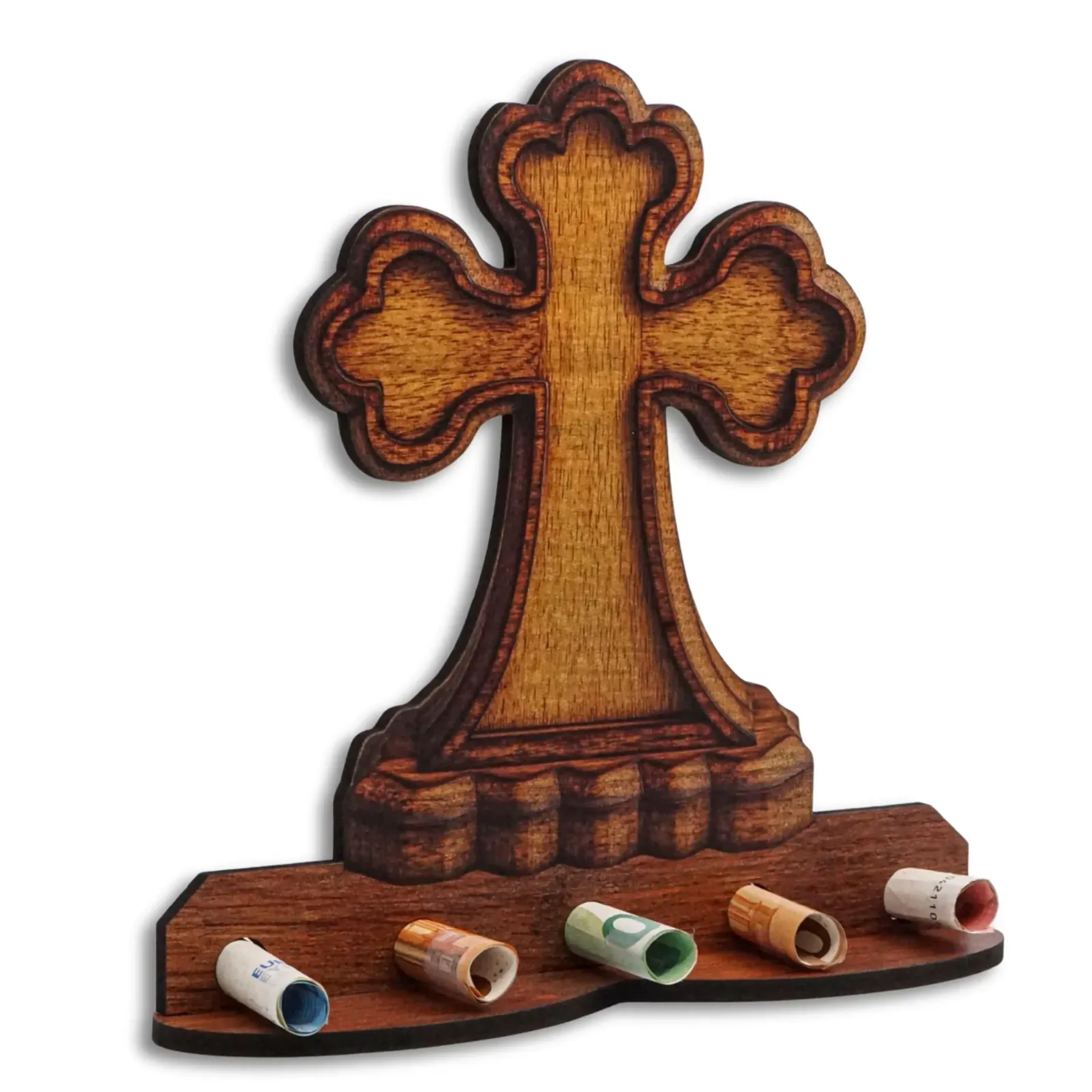 Geldgeschenk „Kleeblattkreuz“ in Holzoptik