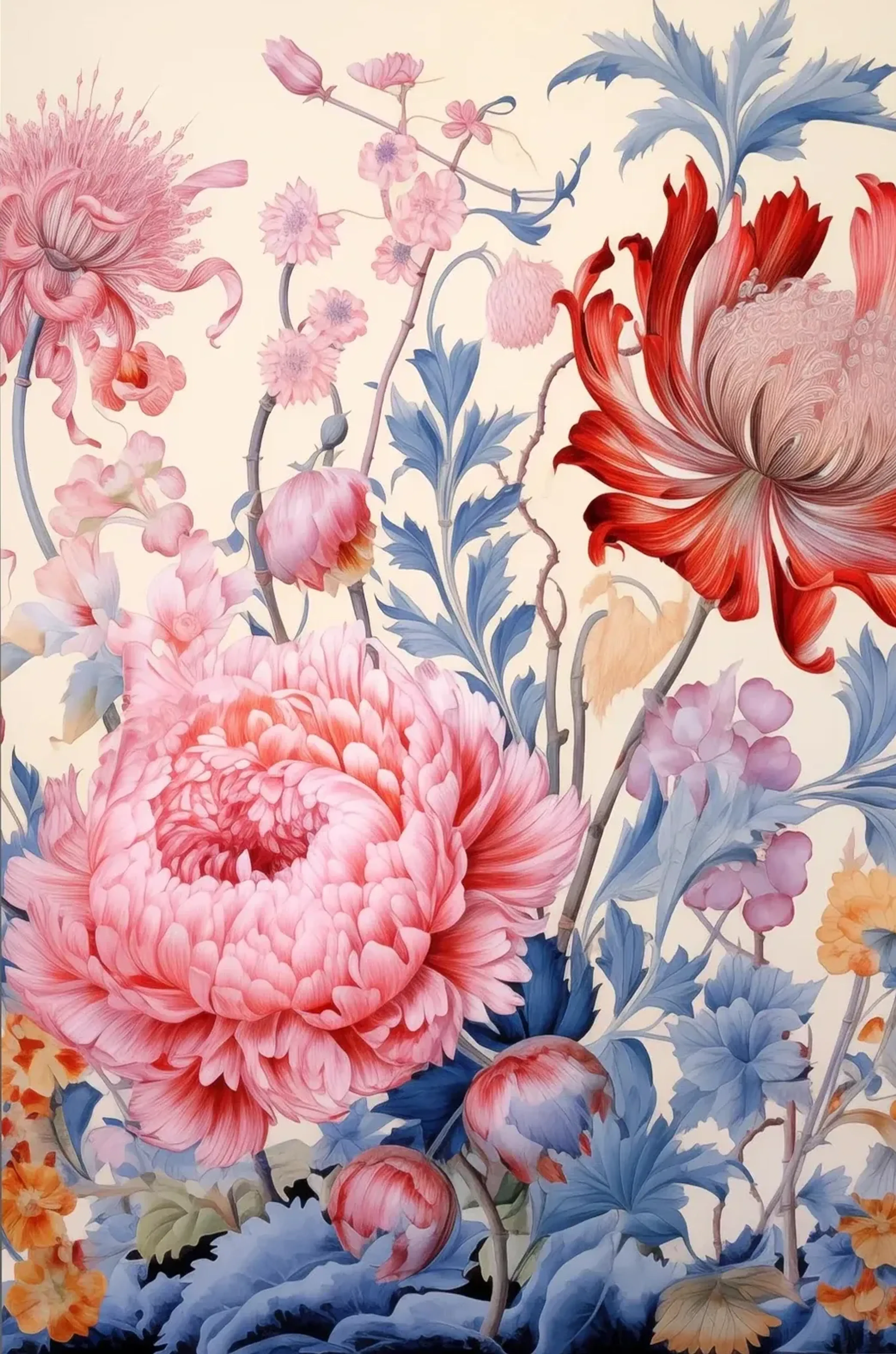 Blüten in Rosa und Rot – Motiv als Wandbild auf Holz