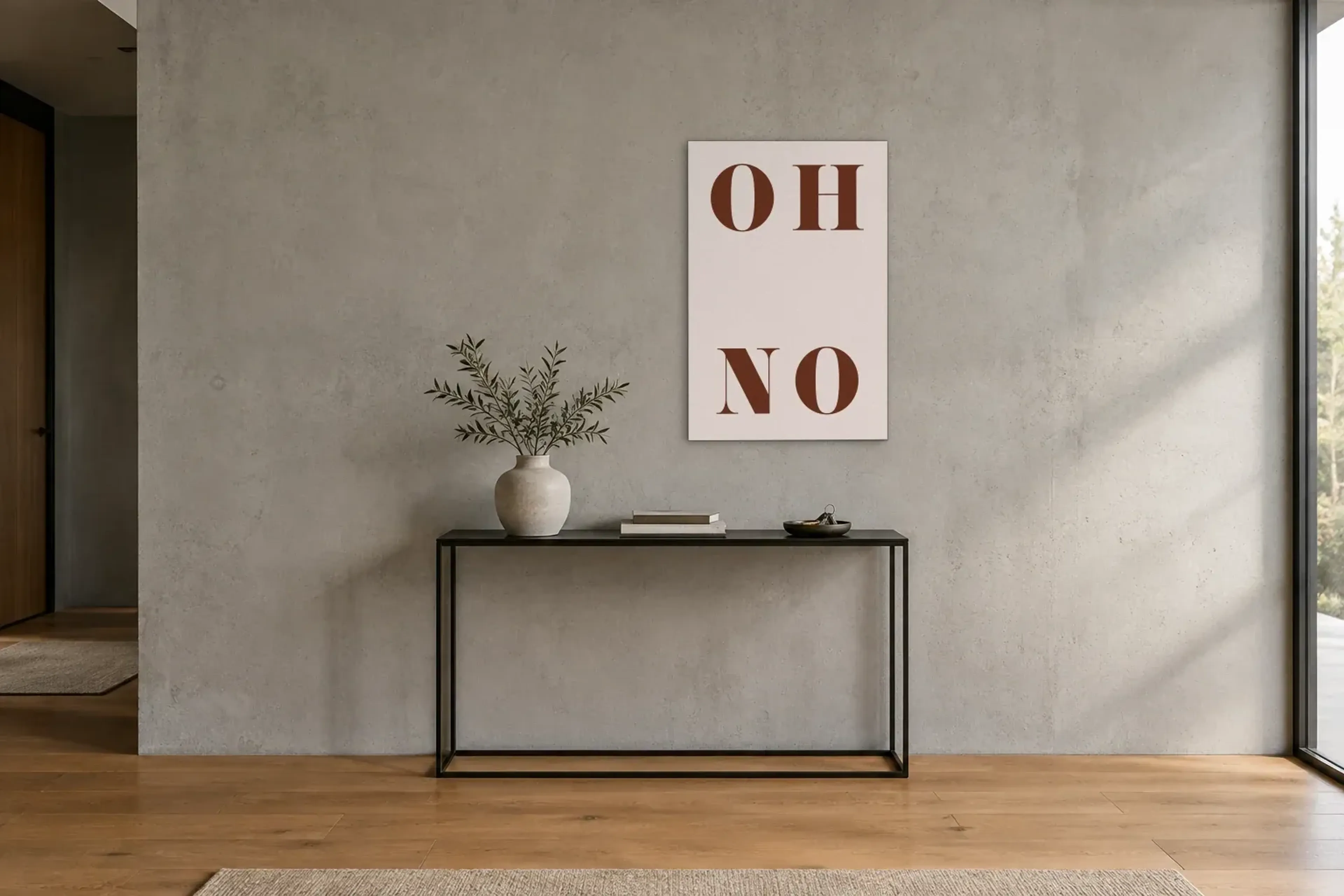 OH NO als Wandbild über einer 120-cm-Konsole