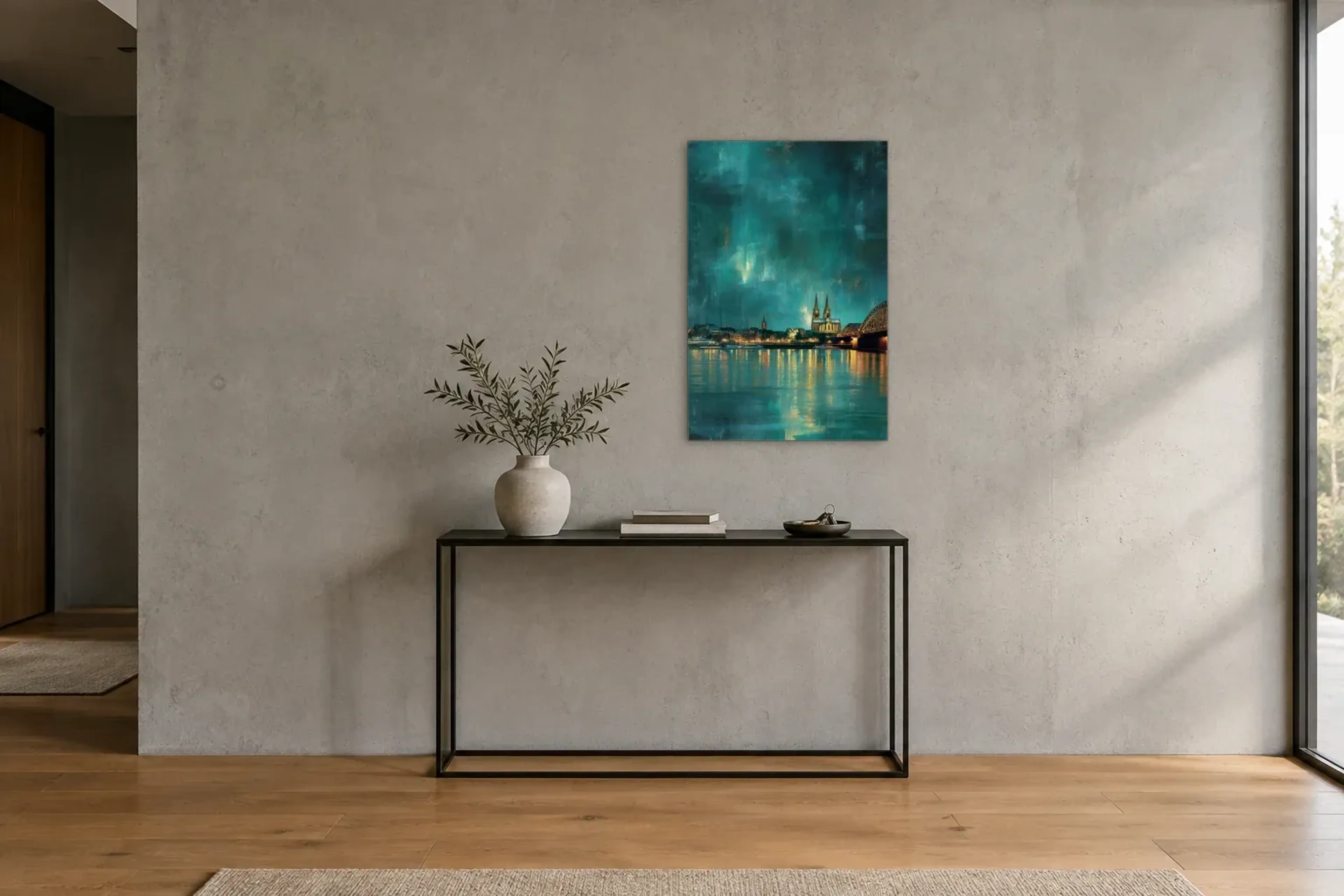 Dom im goldenen Uferlicht als Wandbild über einer 120-cm-Konsole
