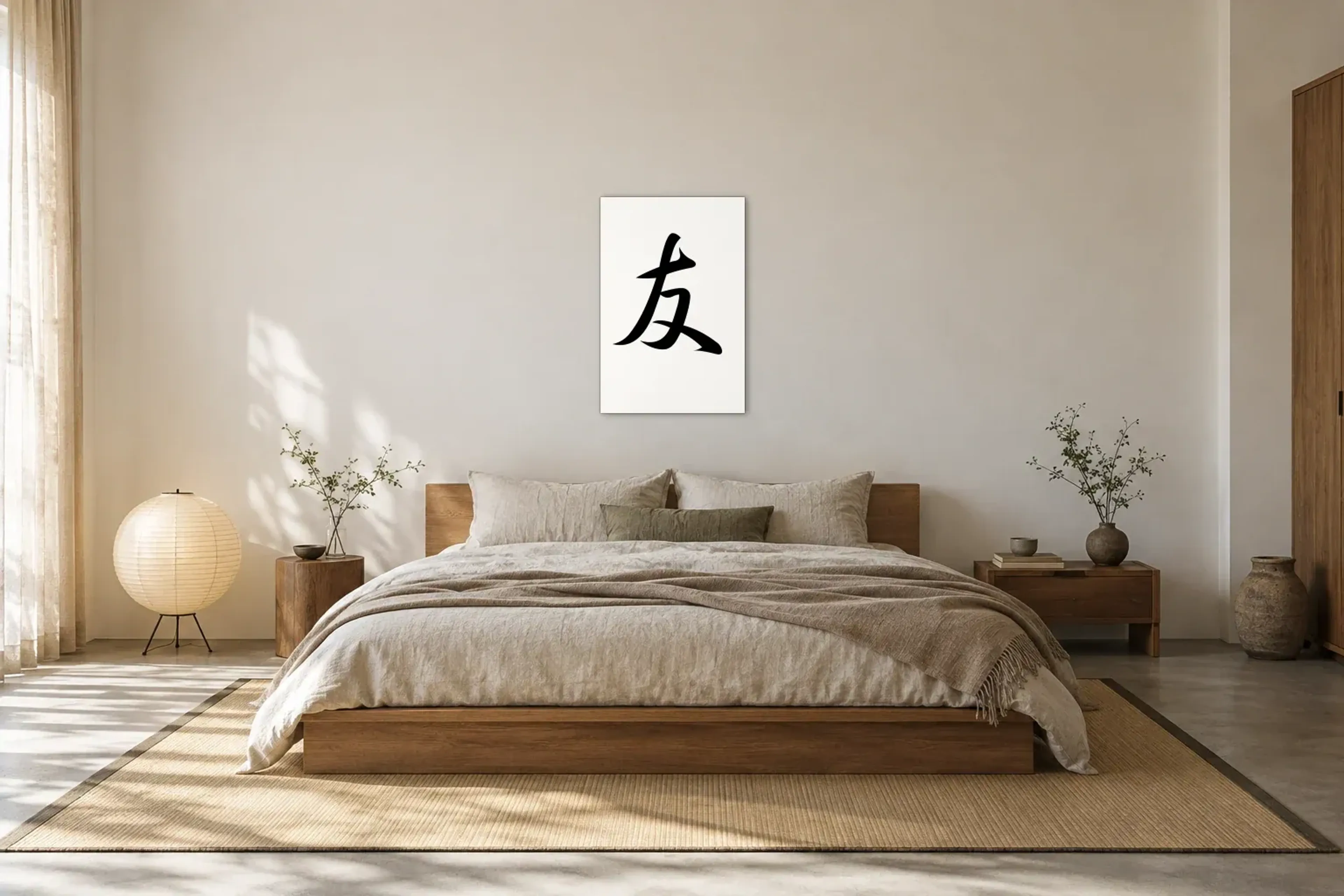 Freund in Schwarz-Weiß als Wandbild über einem 180-cm-Bett