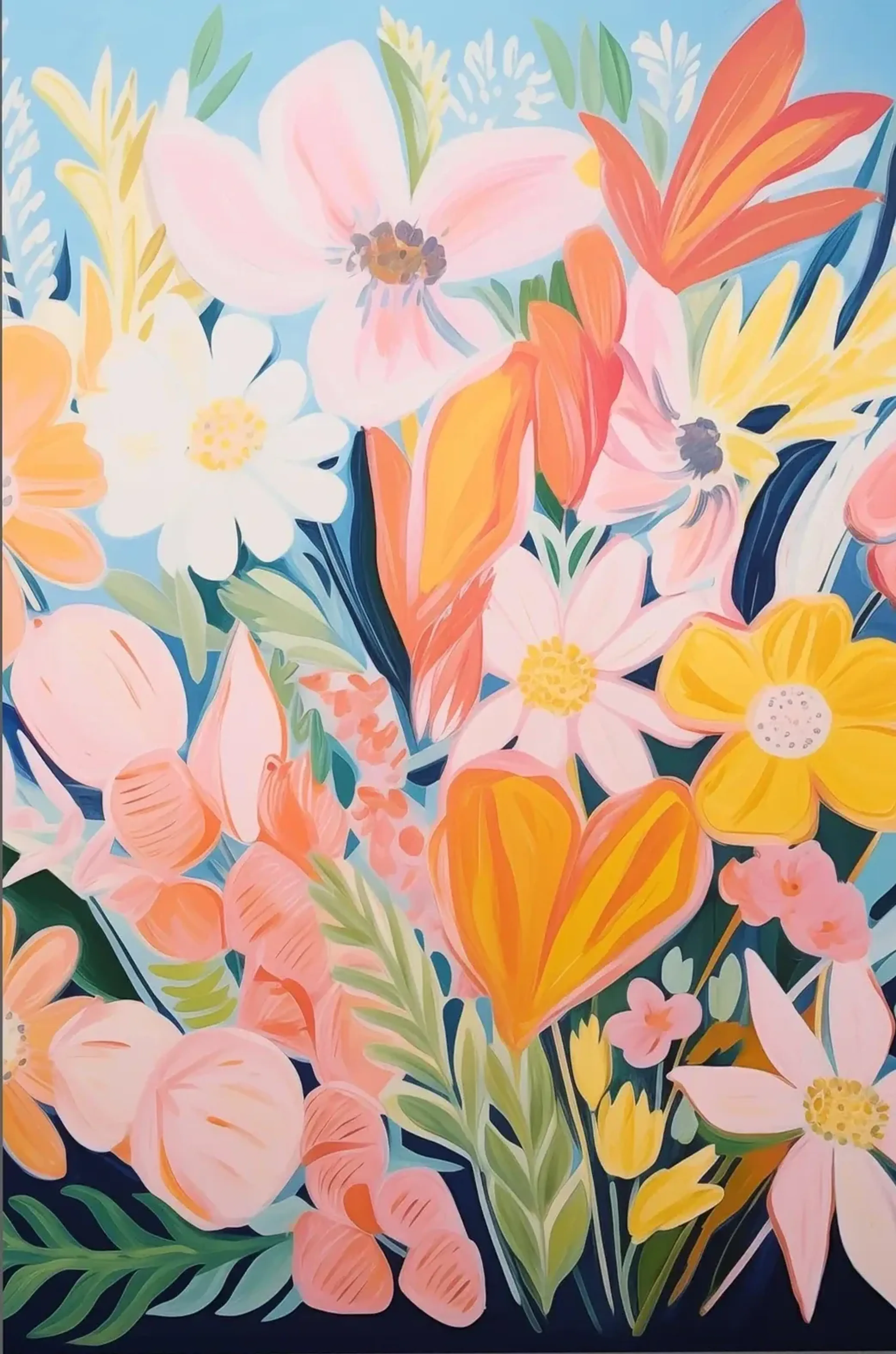 Blüten in Rosa und Gelb – Motiv als Wandbild auf Holz
